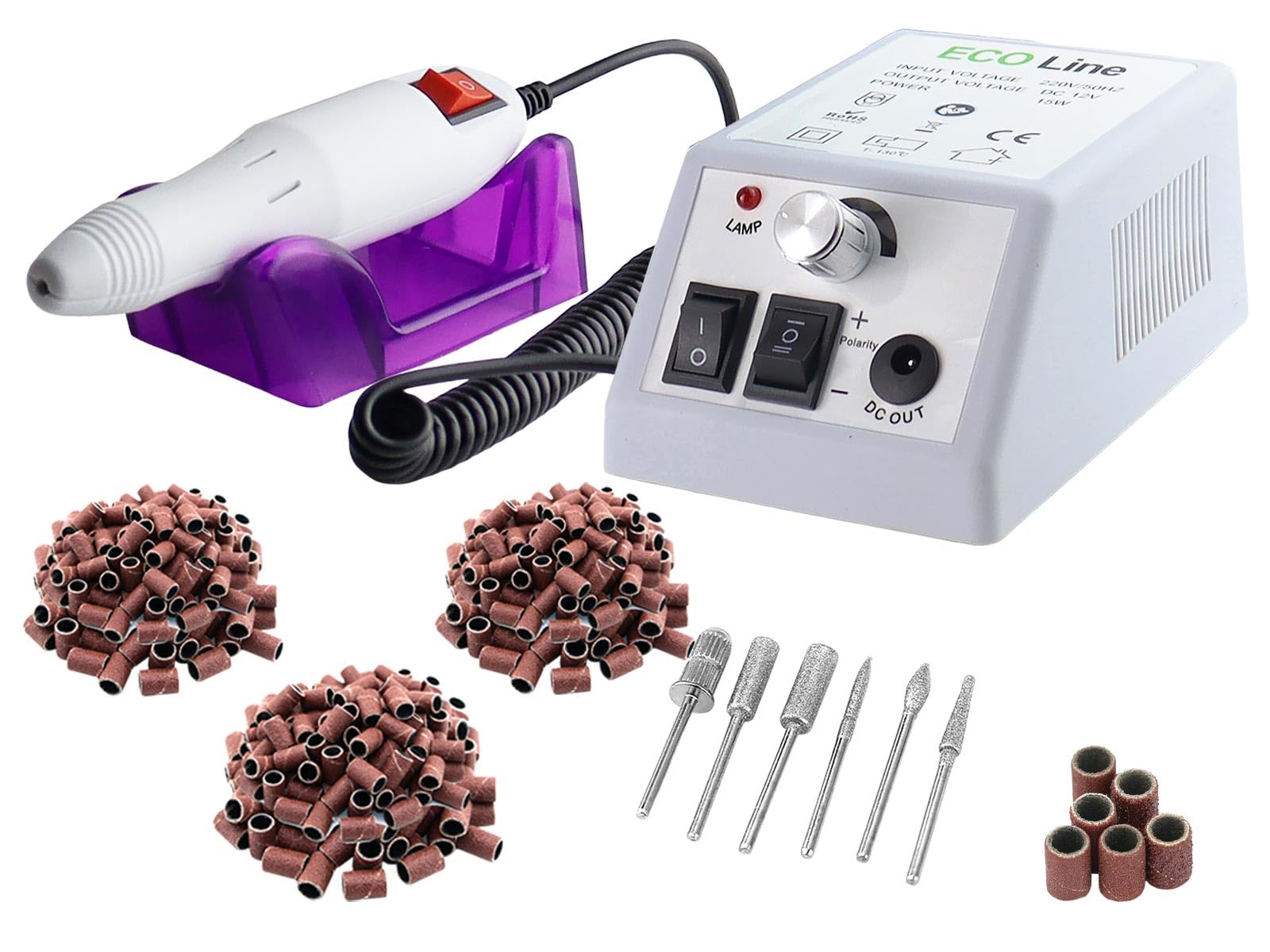 Fußpflegegerät mit 300 Schleifbänder 3x 100 Stk. in fein mittel grob | Professionelles elektrisches Pediküre Set zur Hornhautentfernung und Fusspflege mit 20.000 U/min