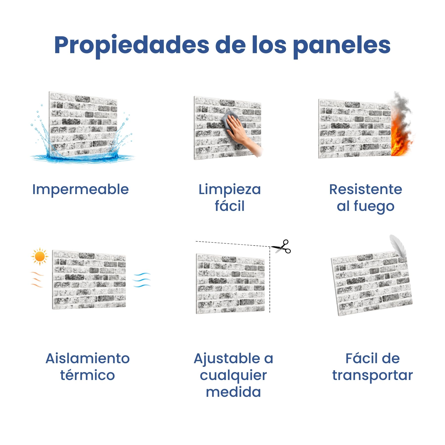 Paneles de revestimiento de pared efecto ladrillo, 10 piezas (5 m2), 50 x 100 x 2 cm, paneles de poliestireno (EPS), aislamiento térmico, ajustable, para interior y exterior (Blanco desgastado)