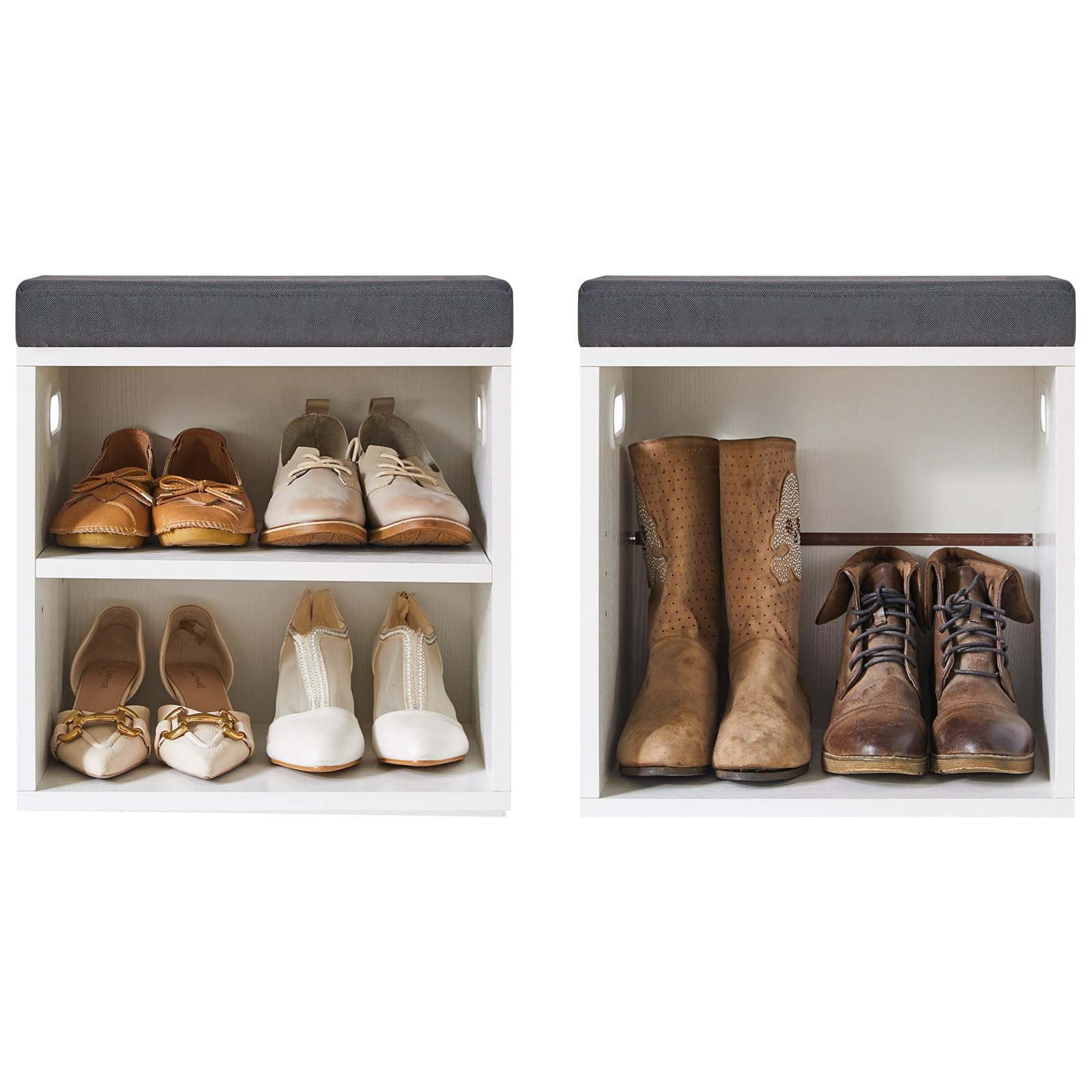 YMYNY Petit Banc Chaussures Entrée avec Coussin, Blanc HBD028W | 2 Tiers Banc Rangement Chaussures, pour l'entrée, Le Salon, Le Couloir, la Chambre à Coucher, 42 x 39 x 28 cm