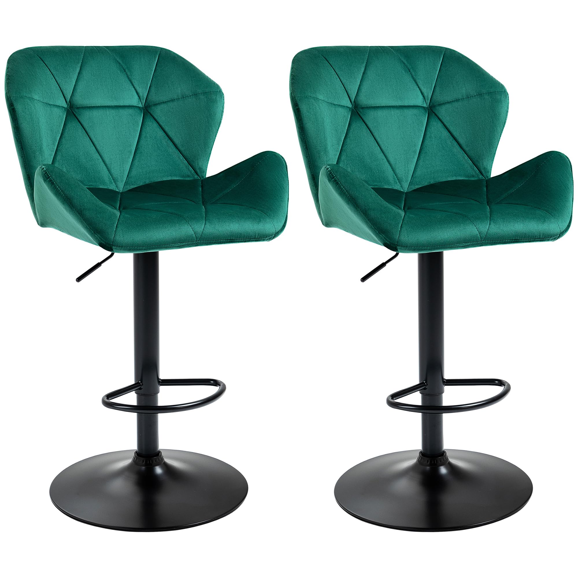 HOMCOM Bar Stools Luxurious Velvet-Touch Footrest Swivel Set Of 2 Green