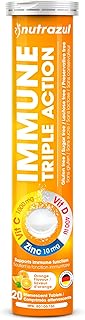 Nutrazul Immune Triple Action Effervescent Tablets -1000 mg Vitamin C, Vitamin D, Zinc I Orange 20's I Gluten Free, Sugar Free, Lactose Free & Preservative Free I Maintains Immune Function