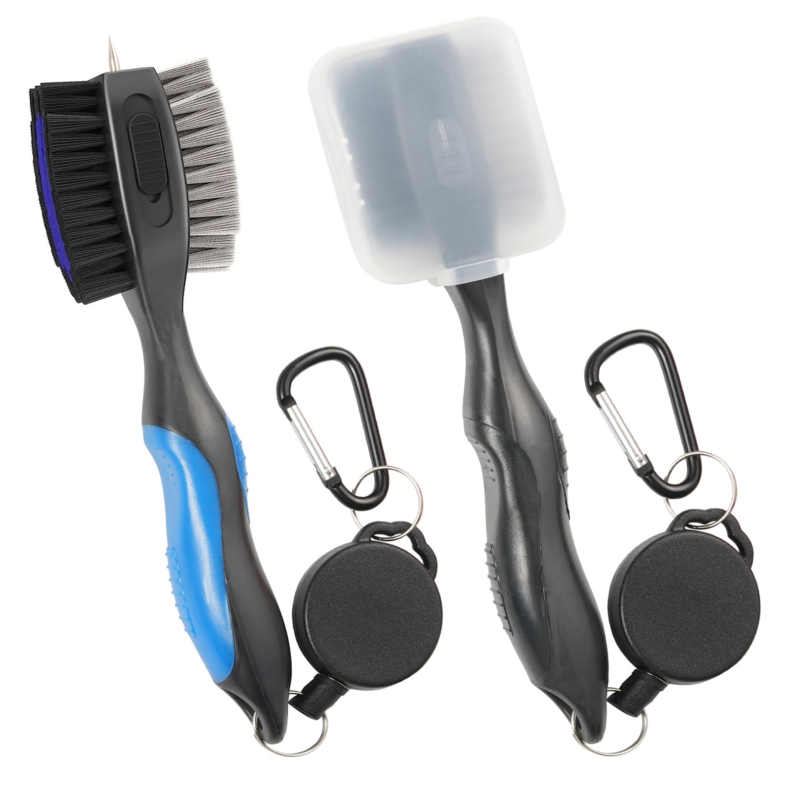 Lesunsul Golf Club Brushes, Golf Cleaning Tool, with Retractable Cleaning Nails, Nylon and Wire Bristles Oversize Double Brush Head with 2ft Retractable Zip-line Metal Buckle (Black Blue)