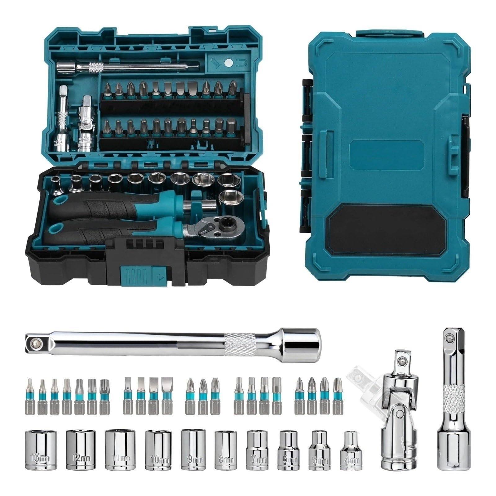 Zestaw mininasadek z grzechotką 1/4" Nasadka magnetyczna gniazdem 4-13 mm, przedłużenia rękojeści Zestaw przedłużek