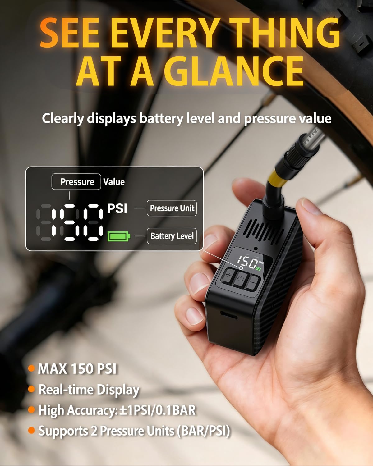 TOWILD A15 Electric Bike Tire Pump - Portable & Rechargeable -2
