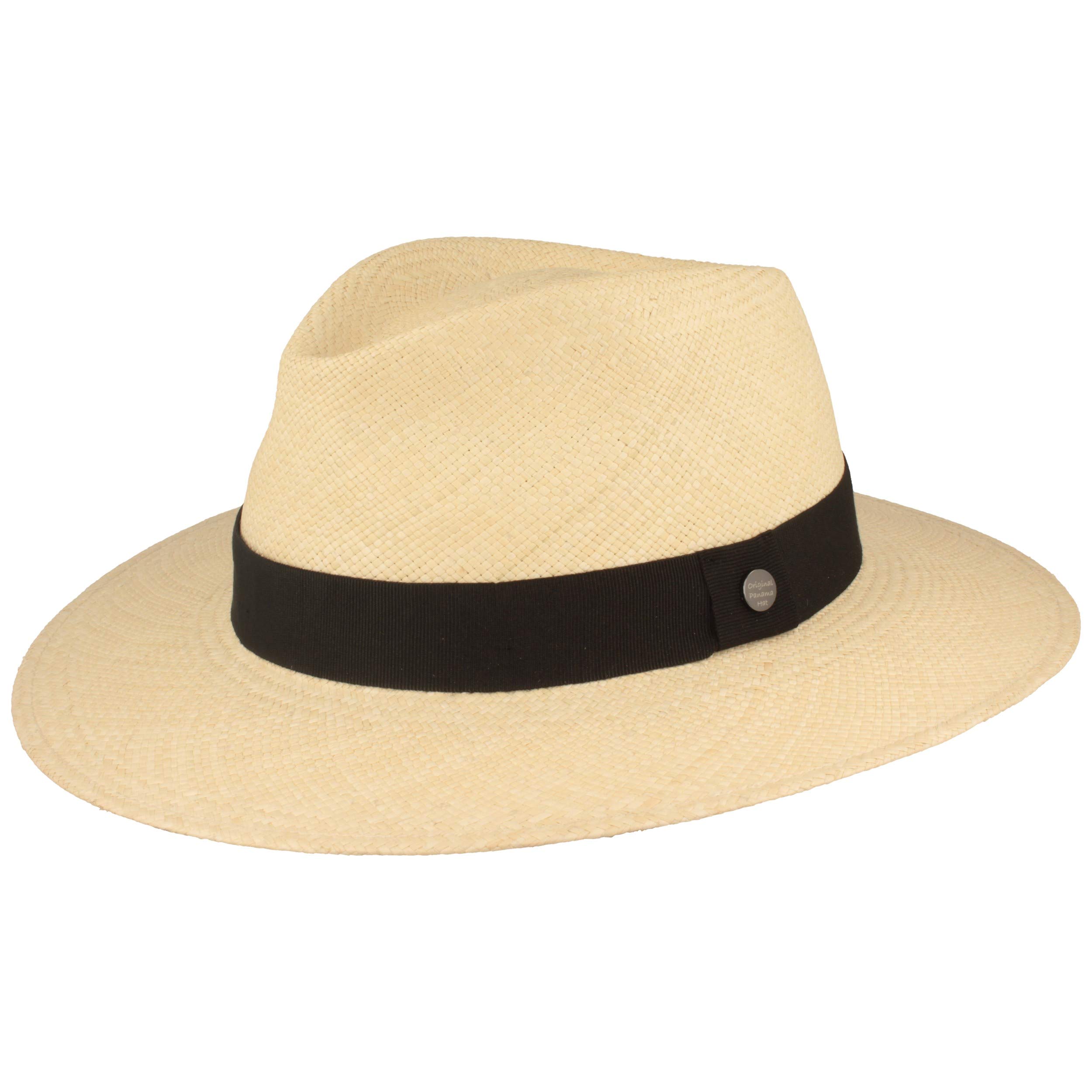 Hut Breiter Breiter Sombrero Panama Original Sombrero de Paja Verano con Correa de Piel Protección UV Tejido a Mano en Ecuador Ligero y Transpirable Unisex