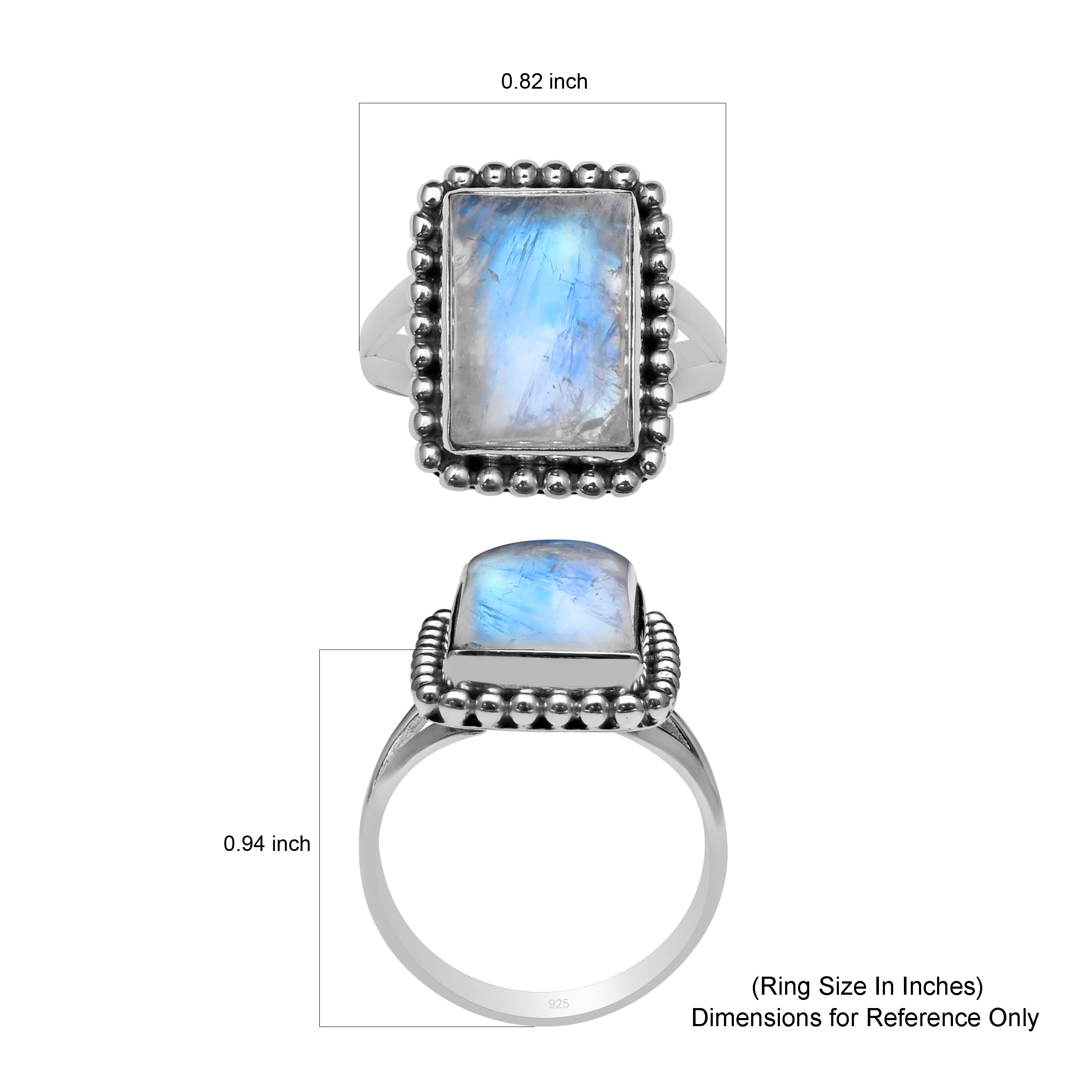 Anello in argento Sterling 925 con pietra di luna arcobaleno naturale con gambo diviso per donne e ragazze