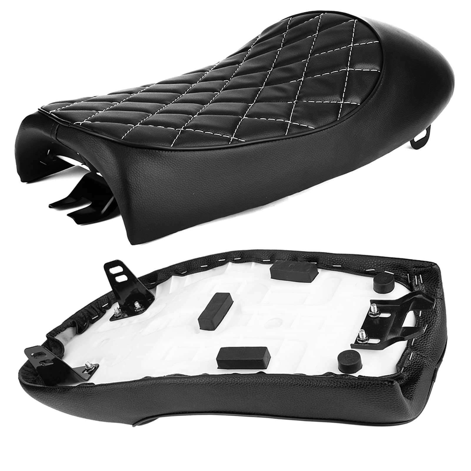 Sella Per Moto In Pelle PU - Stile Cafe Racer, Vintage, Con Staffe Di Montaggio (colore Nero)