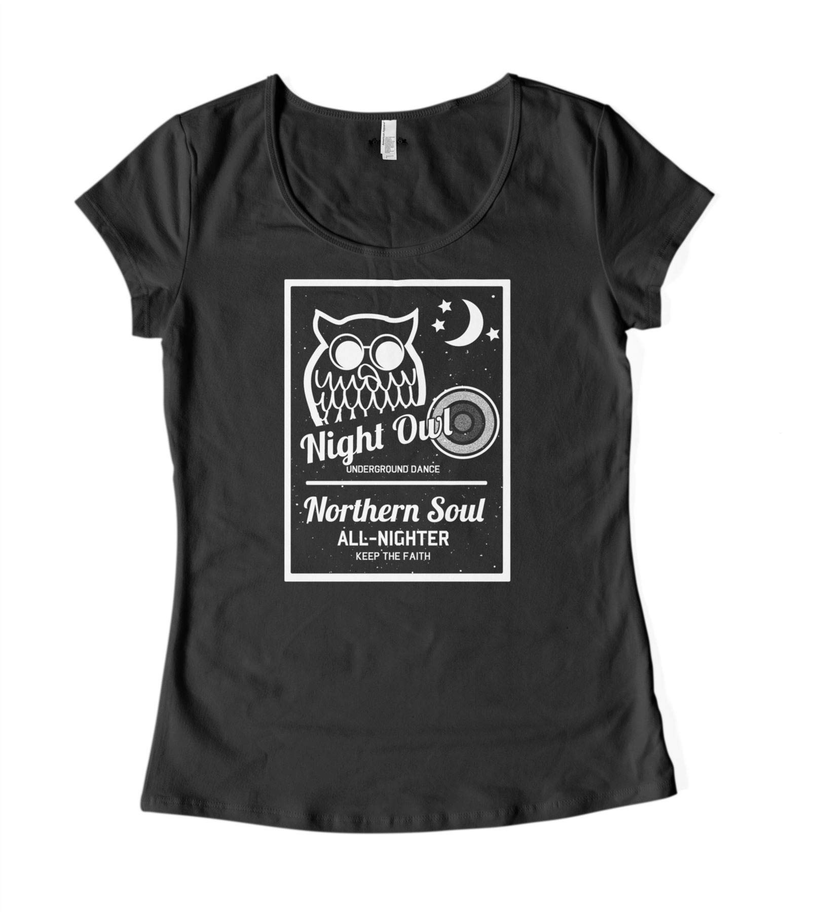 Tribal T-Shirts Night Owl Underground Dance Northern Soul Women's T-Shirt (Large, Black)