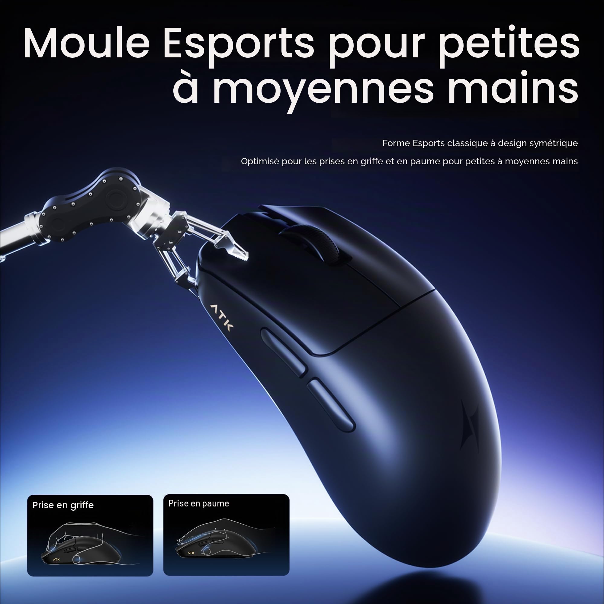 ATK Blazing Sky - Souris sans fil pour jeux F1 V2, 54 g, capteur ultra PAW3395, Nordic 54L15 MCU, interrupteurs mécaniques, 8K dual, mode triple, 2.4G/Bluetooth/câble, batterie de 600H (Ultra Max)