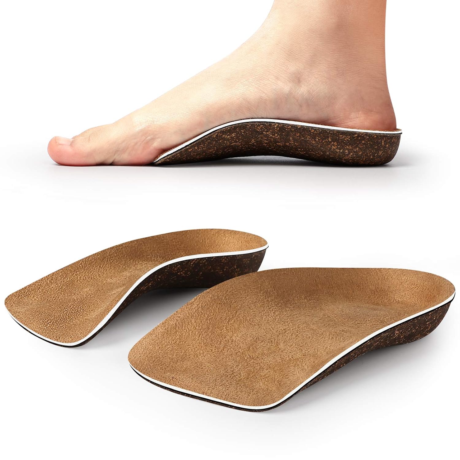 Walkhero 3/4 Length Cork Orthotics Insoles for Plantar Fasciitis Arch