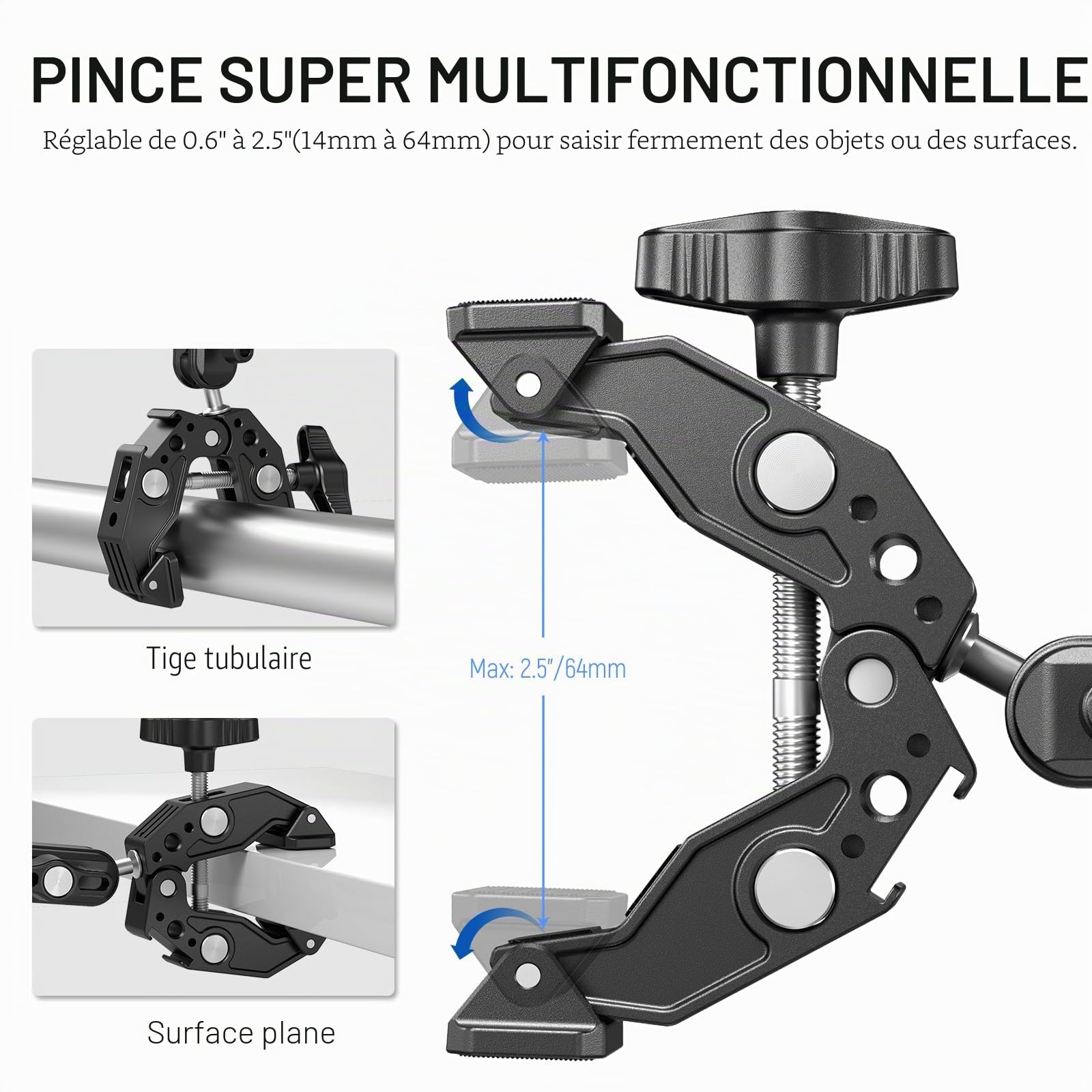 NEEWER Support de caméra à Double Pince avec Bras Magique, Chaussures Froides pour Bureau, Studio, Support de Photographie, réflecteur, Drapeau, Barres transversales, Moto, Parapluie, bâton de Perche