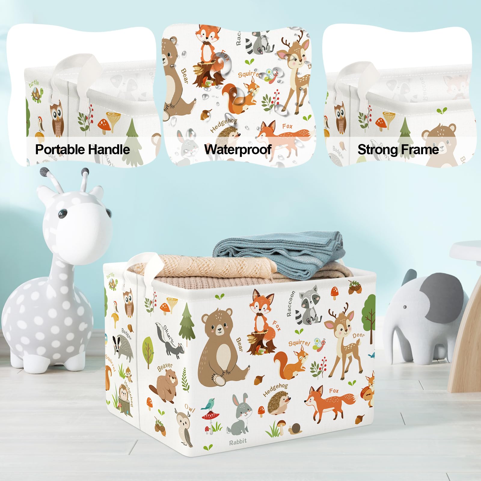 Clastyle Woodland Animals Laundry Hamper Leaf Book Storage Basket for Bathroom Parent Storage Box to Organize Toy Clothes - Image 4