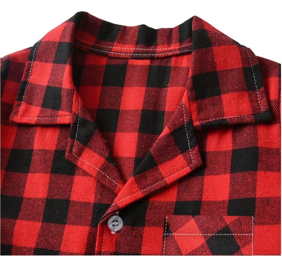QZH.DUAO Kids Plaid Holiday Christmas Pajamas,Boys & Girls Flannel Button Down Sleepwear Pajamas Set4