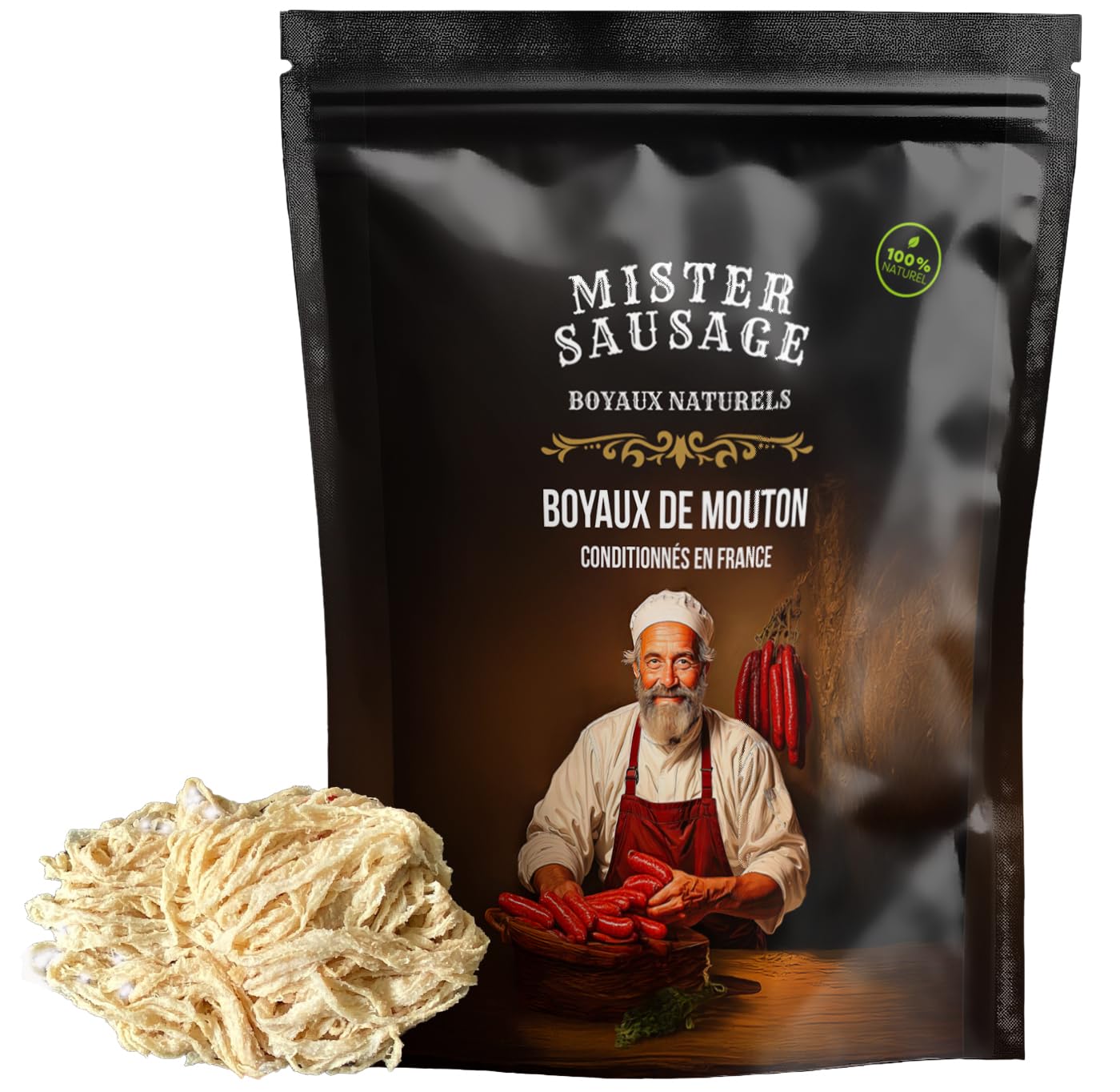 Boyaux naturels de Mouton 20 mètres calibre 22/24 – Emballés sous-vide – Pour 6 kg de charcuterie - Résistant à la cuisson – Convient au fumage et au barbecue.