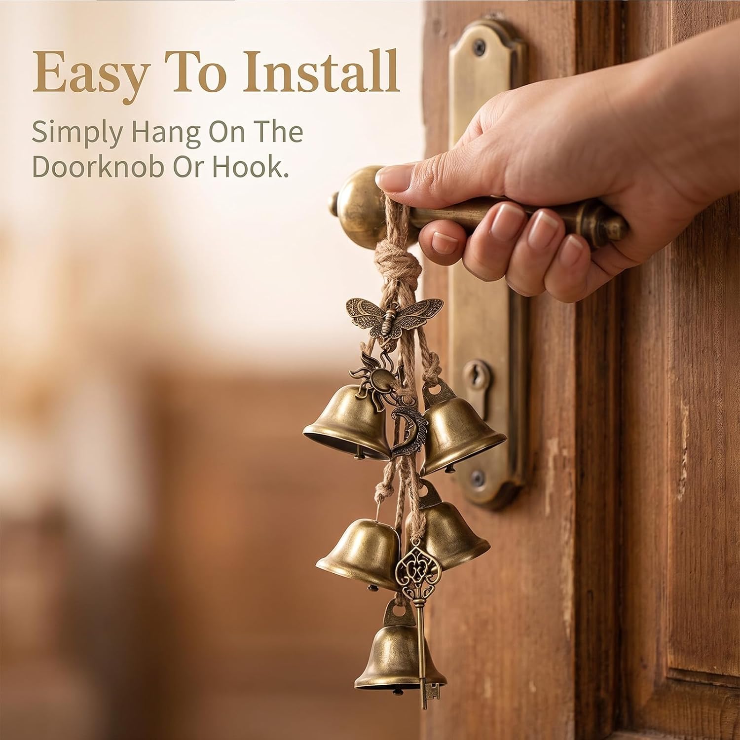 Witch Bells for Door Knob, Hanging Protection Bell Handmade Brass Bells