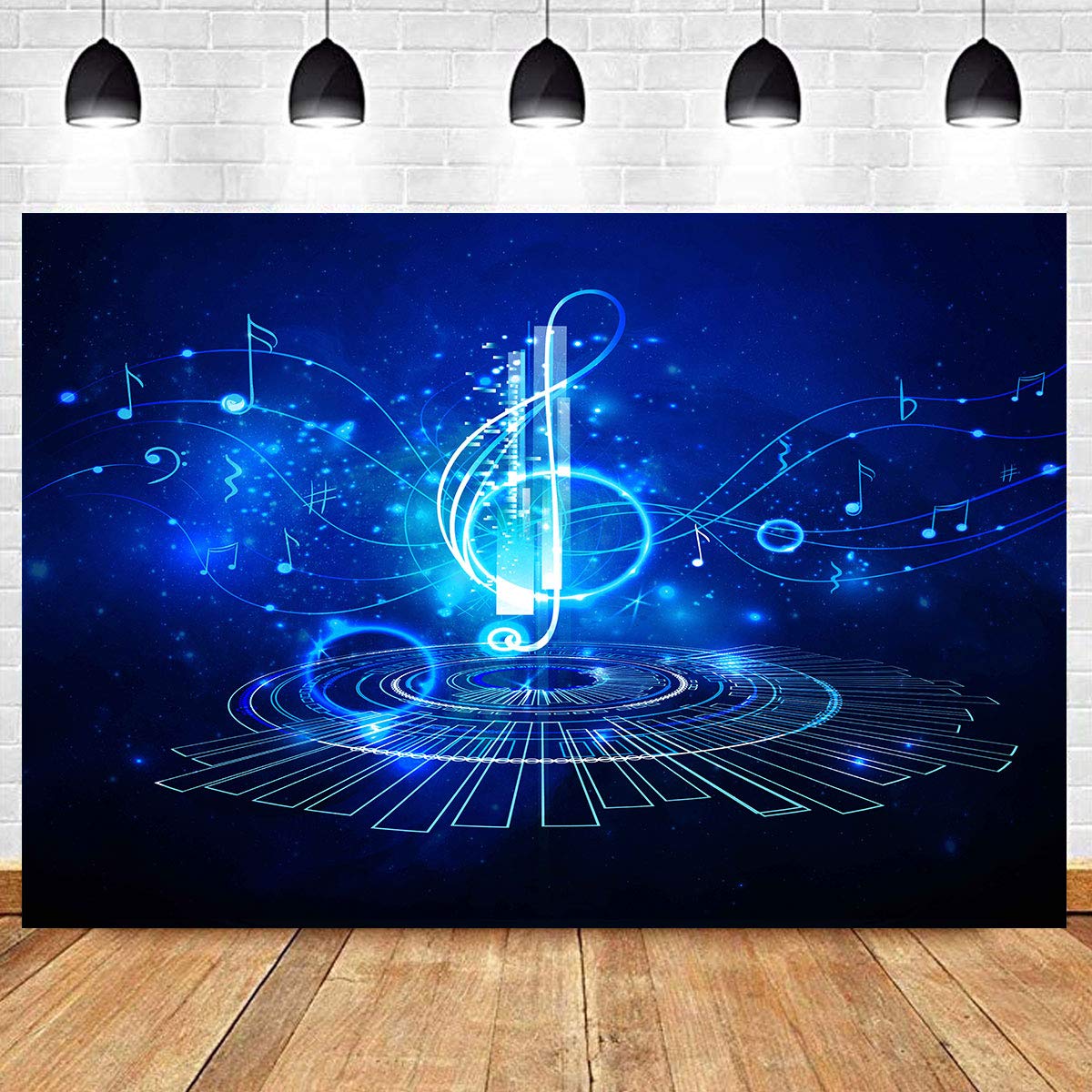 Music Night Backdrop Blue Photography Backgrounds Starlight Picture for Photo Booth Backdrops Kids Children Theme Party Backdrop YouTube Video Background Props 10X7FT KST017