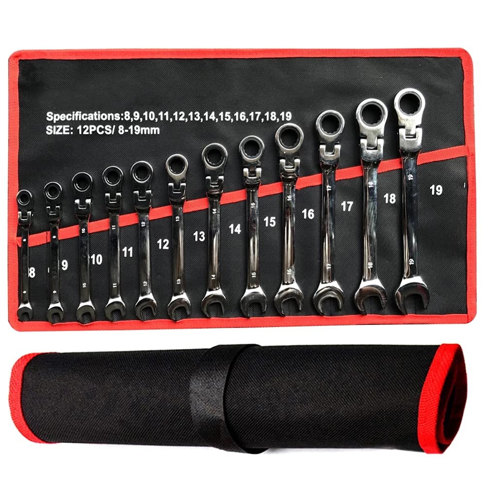 Llave inglesa, Llave ajustable - Llave de trinquete Juego de llaves de herramientas manuales Juego de llaves de acero cromado Llave de trinquete de reparación automática Llave de cambio profesional (C