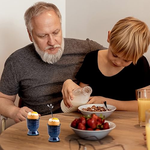 Miniatura 5 de Hasense Vasos de cerámica para huevos duros suaves, soporte de huevos de porcelana para huevos duros para desayuno, decoración de cocina, juego de