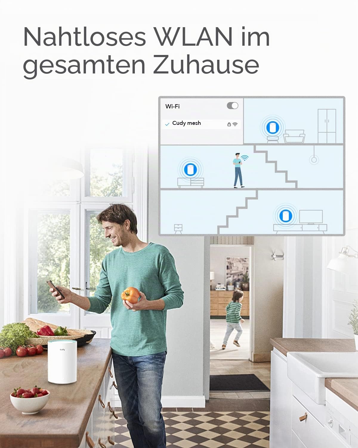 Cudy M1300 3er-Pack AC1200 Gigabit Whole Mesh System, Dual Band, High Gain Antennen, VPN, Cloudflare, Anschluss von 100 Geräten