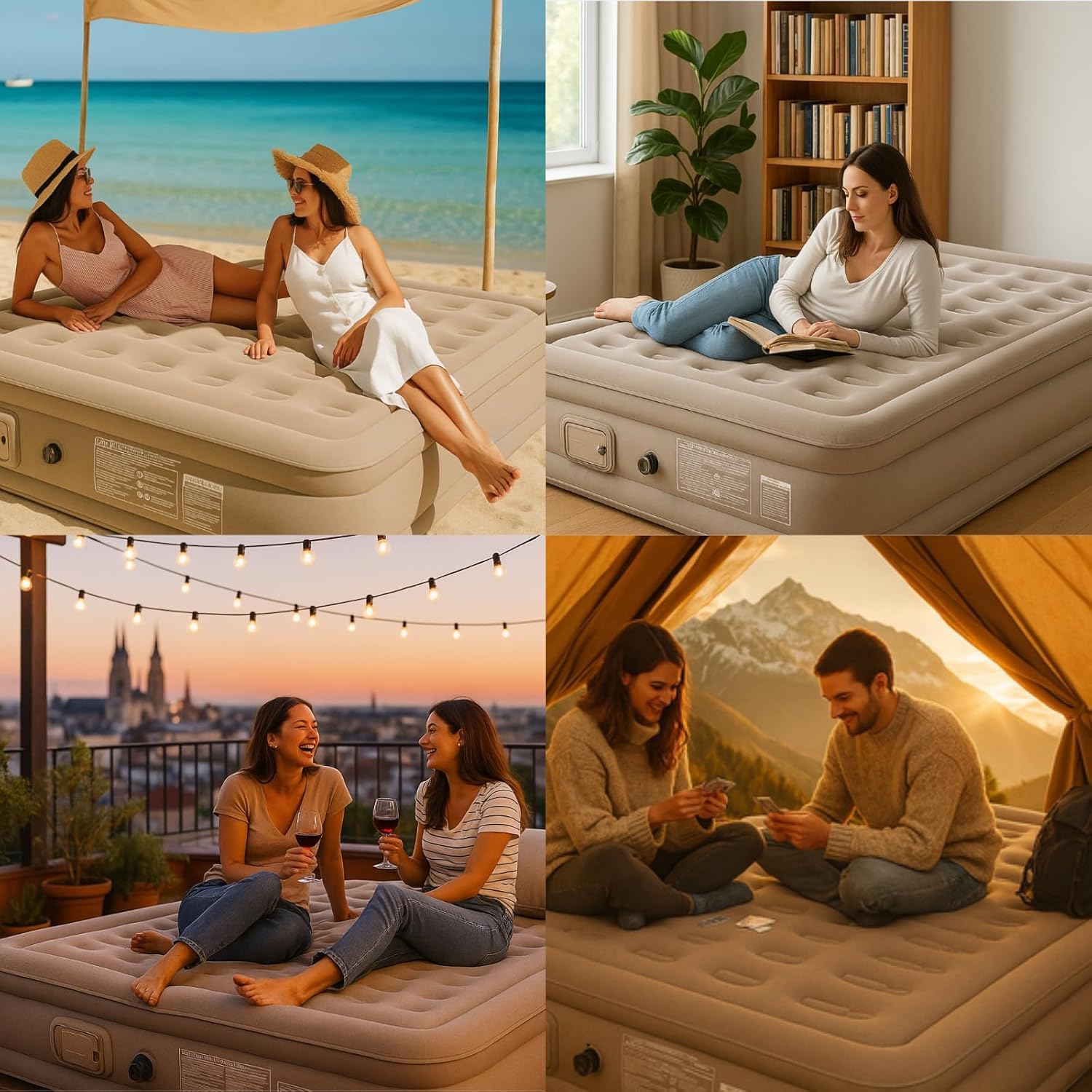 Luftbett 1 Personen,Luftmatratze Selbstaufblasend mit Elektrischer Luftpumpe, Kissen und Nachtlichtfunktion, Aufblasbare Matratze für Erwachsene Camping und Heimgebrauch,Beige 190x100x40cm