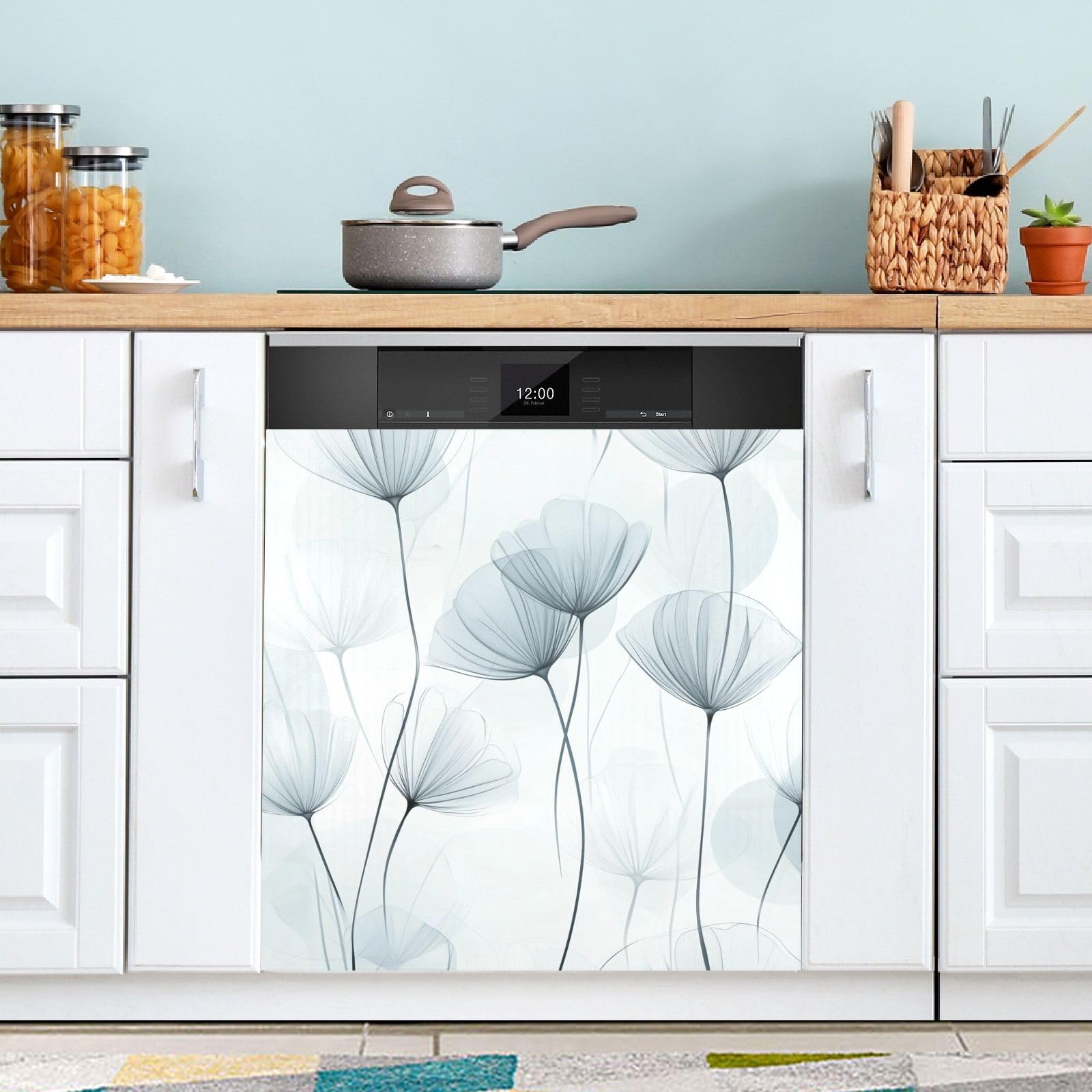 58,42 x 58,42 cm Couvercle magnétique décoratif pour lave-vaisselle en forme de pissenlit pour porte avant