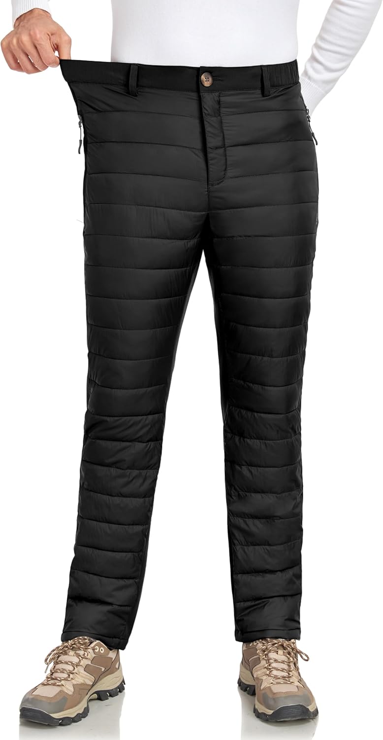 Little Donkey Andy Men's Puffer Pants Warm Fleece Lined Quilted Insulation Snow Ski Pants