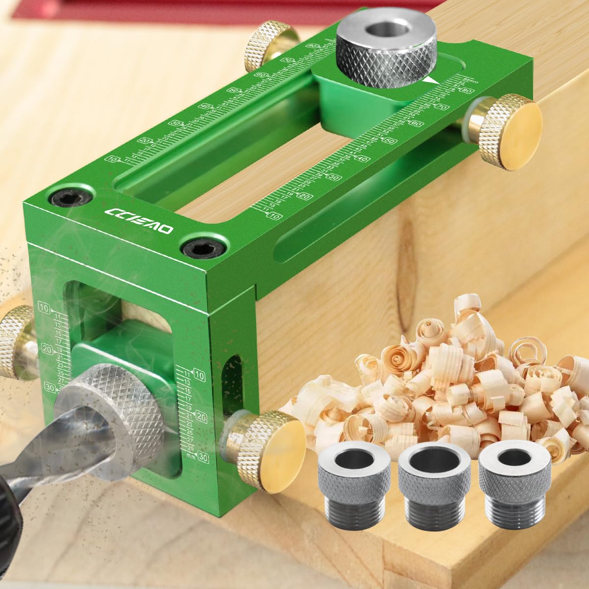 2-in-1 Doweling Jig for Bed Cabinet Screws Punch, 6/8/10/12/15mm Pocket Hole Adjustable Drill Guide Puncher Locator with Drill Bit Set