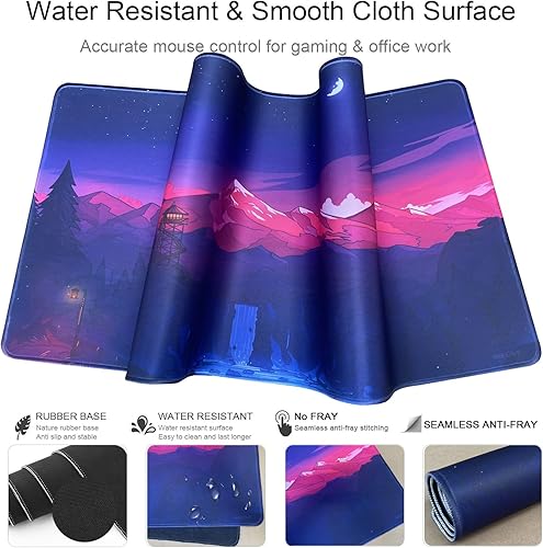 Miniatura 5 de Alfombrilla de mouse grande para juegos, alfombrilla de escritorio XXL extendida y alfombrilla de teclado de goma antideslizante con bordes cosidos