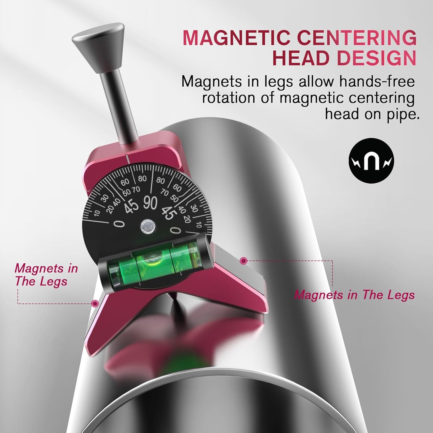 Candeon Magnetic Pipe Center Finder Tool,1.5"-6"Alignment Tool with Bubble Level Punch,Ergonomic Y-Shape Grip for Fast Marking on Steel Pipes Metal Fittings Conduits - Image 2