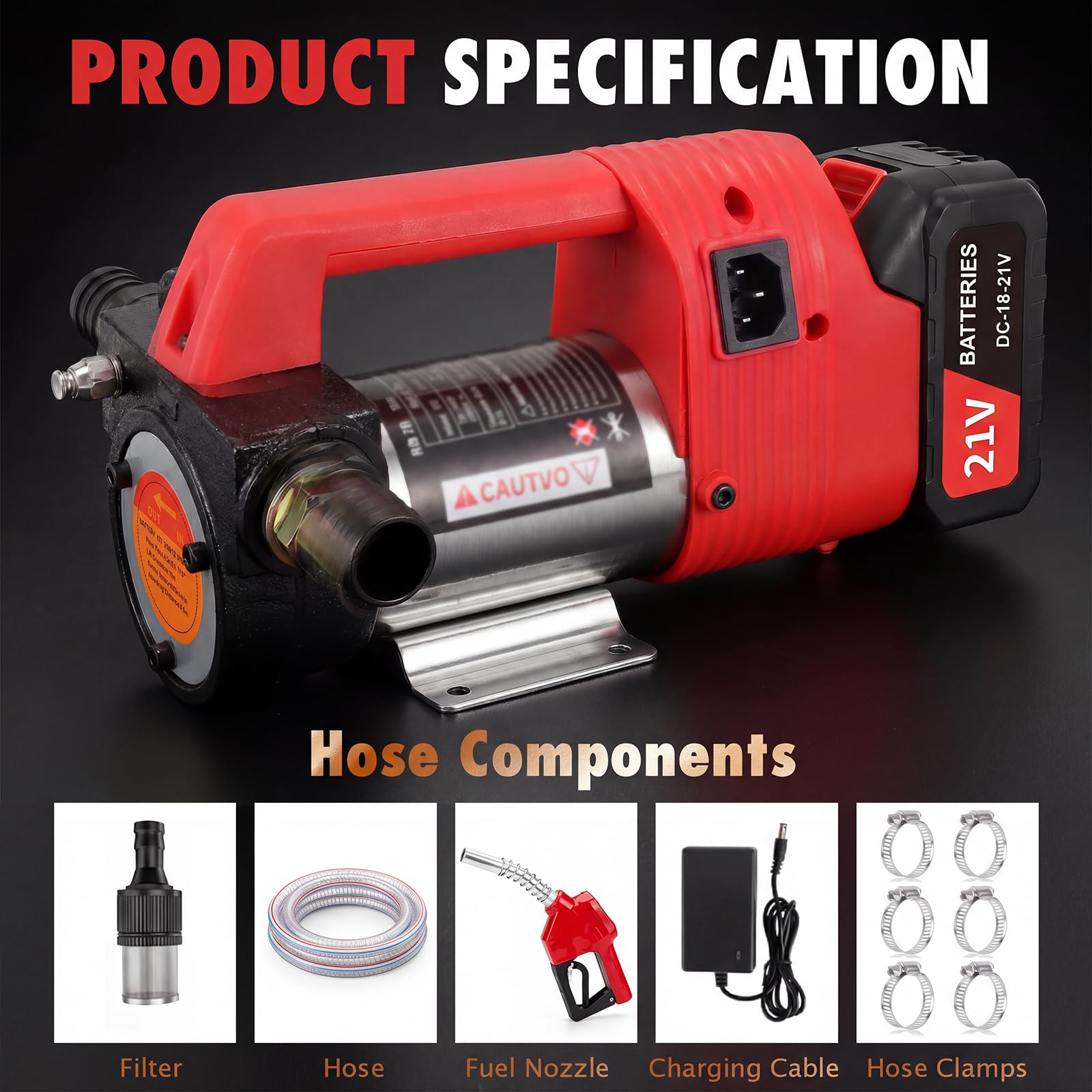 Bomba de diésel,trasvase gasoil,bomba de aceite eléctrica portátil de 12GPM,kit bomba combustible de diésel inalámbrica,con boquilla de apagado automático,apta para de diésel y queroseno