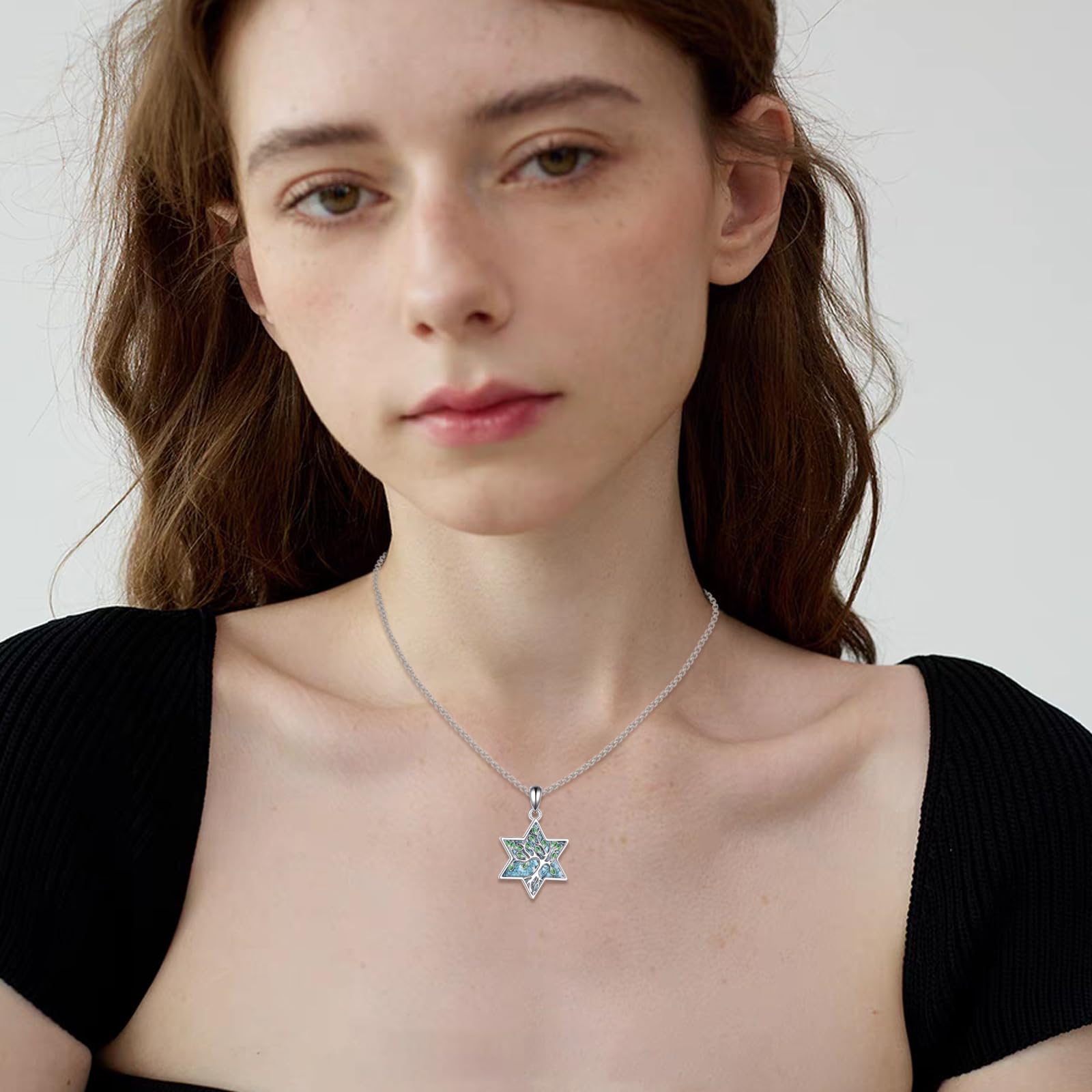 YAFEINI Collana con albero della vita, in argento Sterling 925, con ciondolo a forma di stella di David turchese, per uomo e donna
