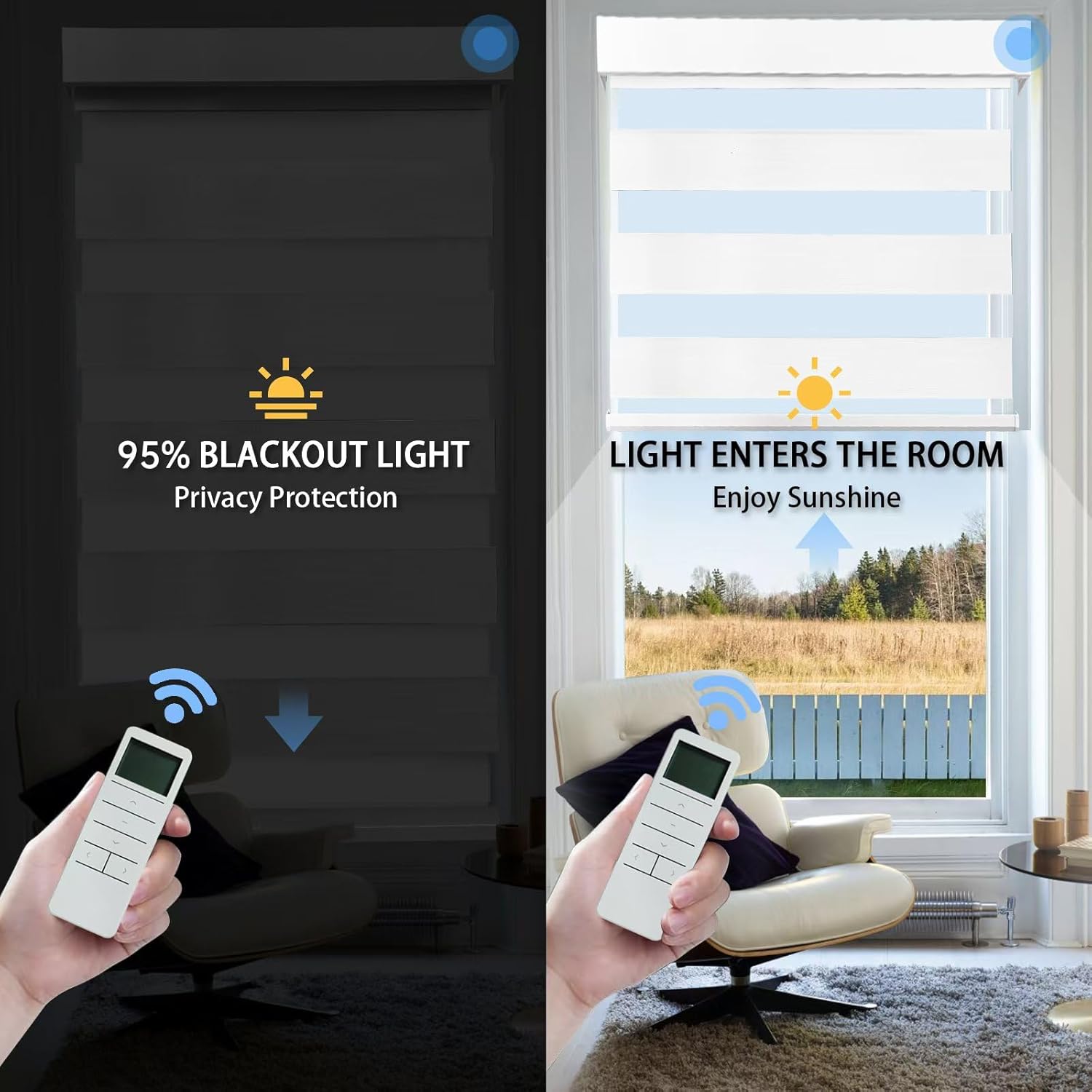 Motorized Zebra Blinds with Remote Control, Electric Dual Layer Sheer Roller Windows Shades Compatible with Alexa/Google Home/Homekit, Smart Day and Night Horizontal (White)