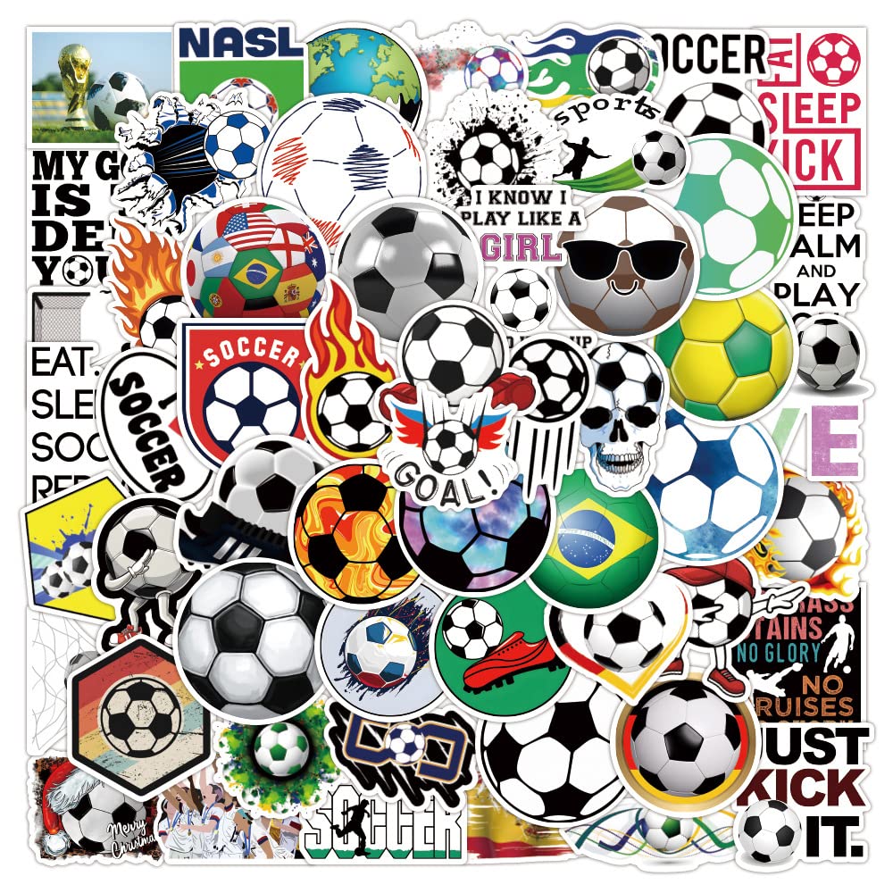 100 Pcs Soccer Stickers Laptop Car Scrapbook Phone Skateboard Bike Travel Case Soccer Football Sports Stickers Vinyl Waterproof Aesthetic Personalised Stickers for Teens Boys Girls Adults