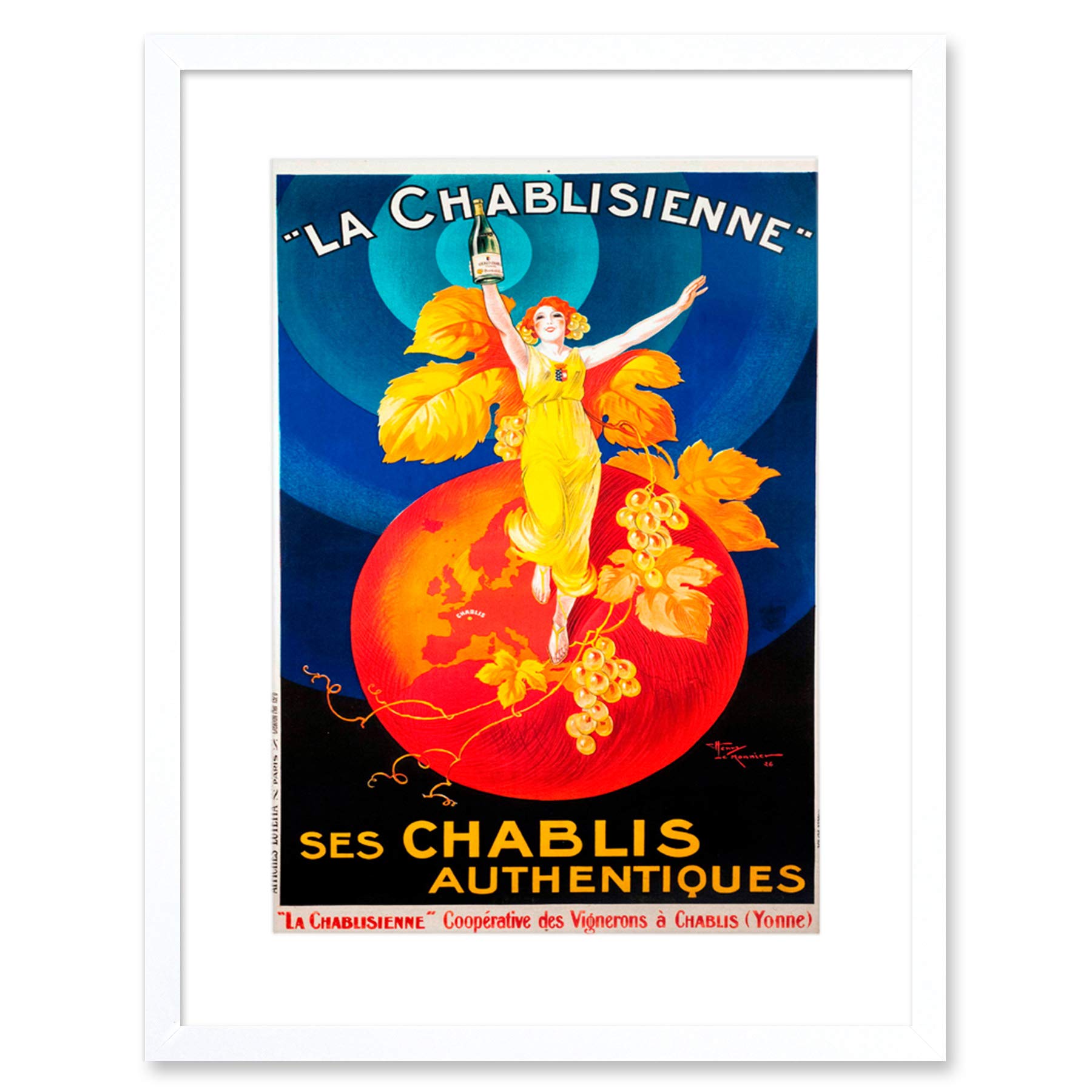 Wee Blue Coo Chablis Wine Vintage Artwork Framed Wall Art Print 12X16 Inch