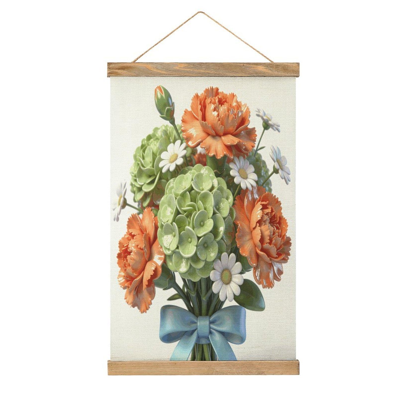 FekiLoot Flower Cluster Wall Art Poster Hanger Frame Linen Wall Art Decor Vintage Hanging Poster Hanging Wall Decor Rustic Retro Wall Art Print for Living Room Decor 20.4 X 13.1Inches