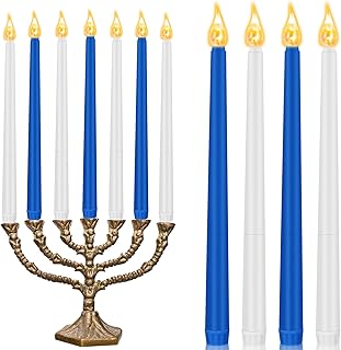 12 Pcs LED Taper Candles Dripless Unscented Flameless Battery Dinner Candles for Valentines, Weddings, Church, Graduation, Hanukkah, Christmas, Autumn, Celebration (Blue)