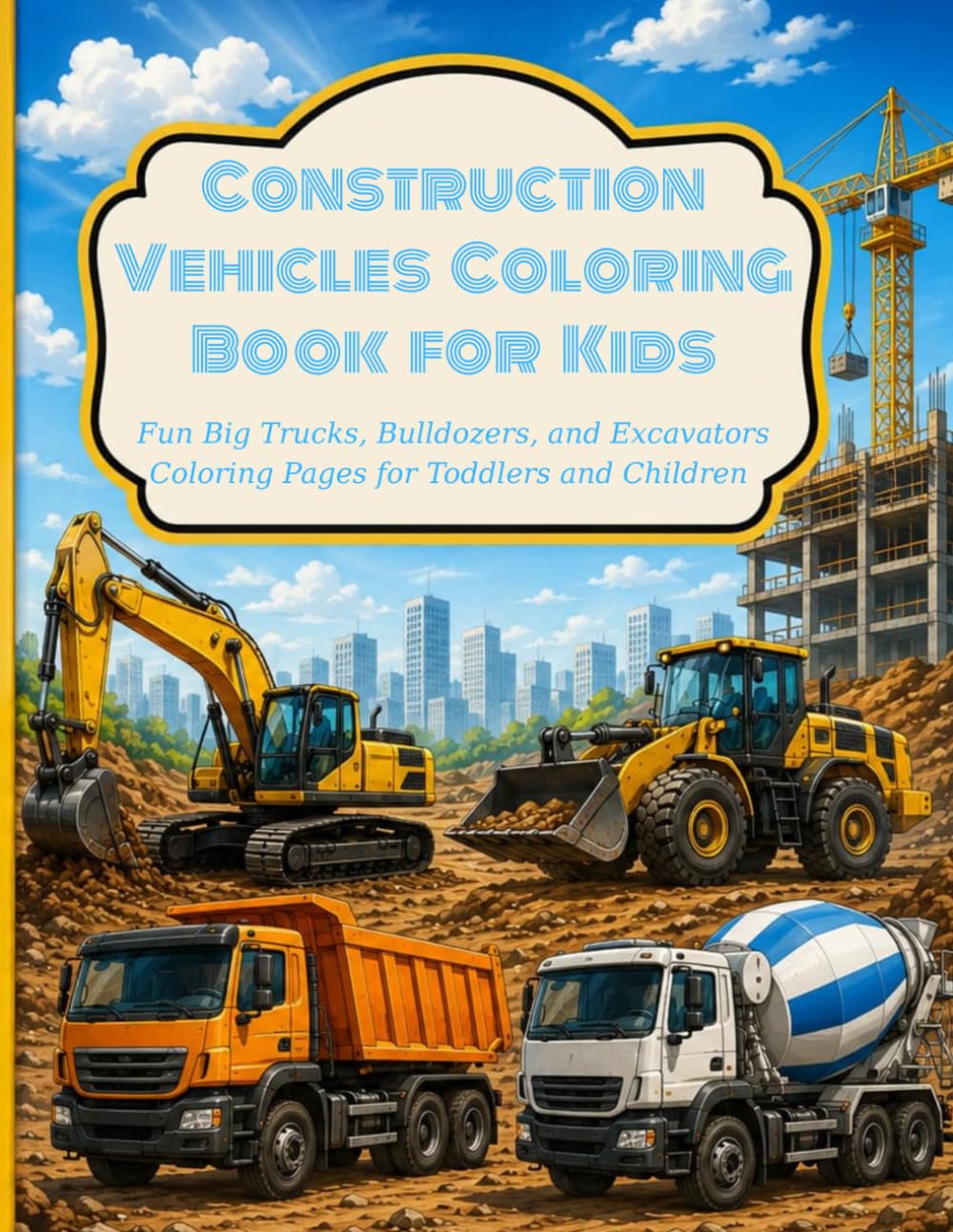 Construction Vehicles Coloring Book for Kids: Fun Big Trucks, Bulldozers, and Excavators Coloring Pages for Toddlers and Children