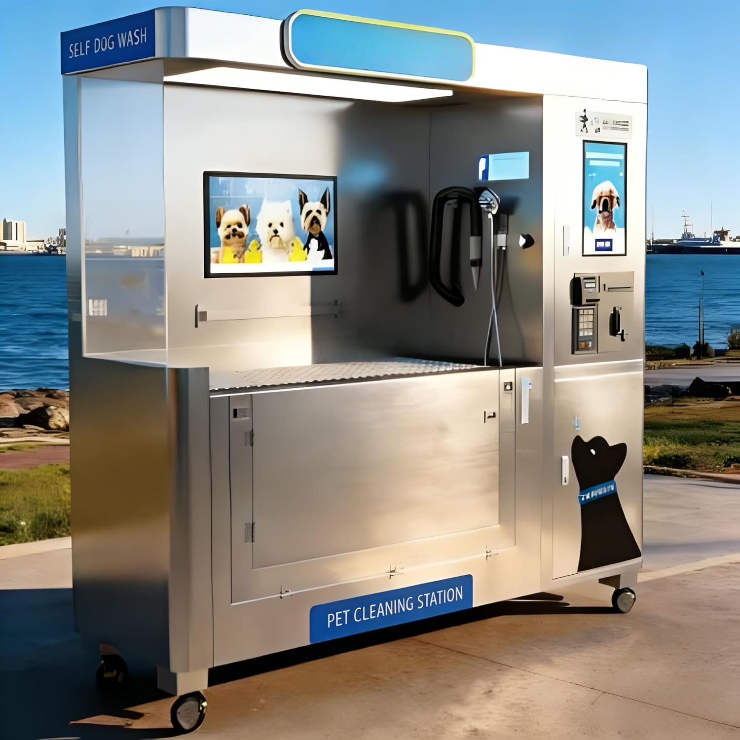 Heavy Duty Dog Bath Station Self Service Pet Grooming Tub with Sprayer Drain Storage Non Slip Surface for Large Dogs Indoor Outdoor Commercial Home Pet Cleaning Washing Station