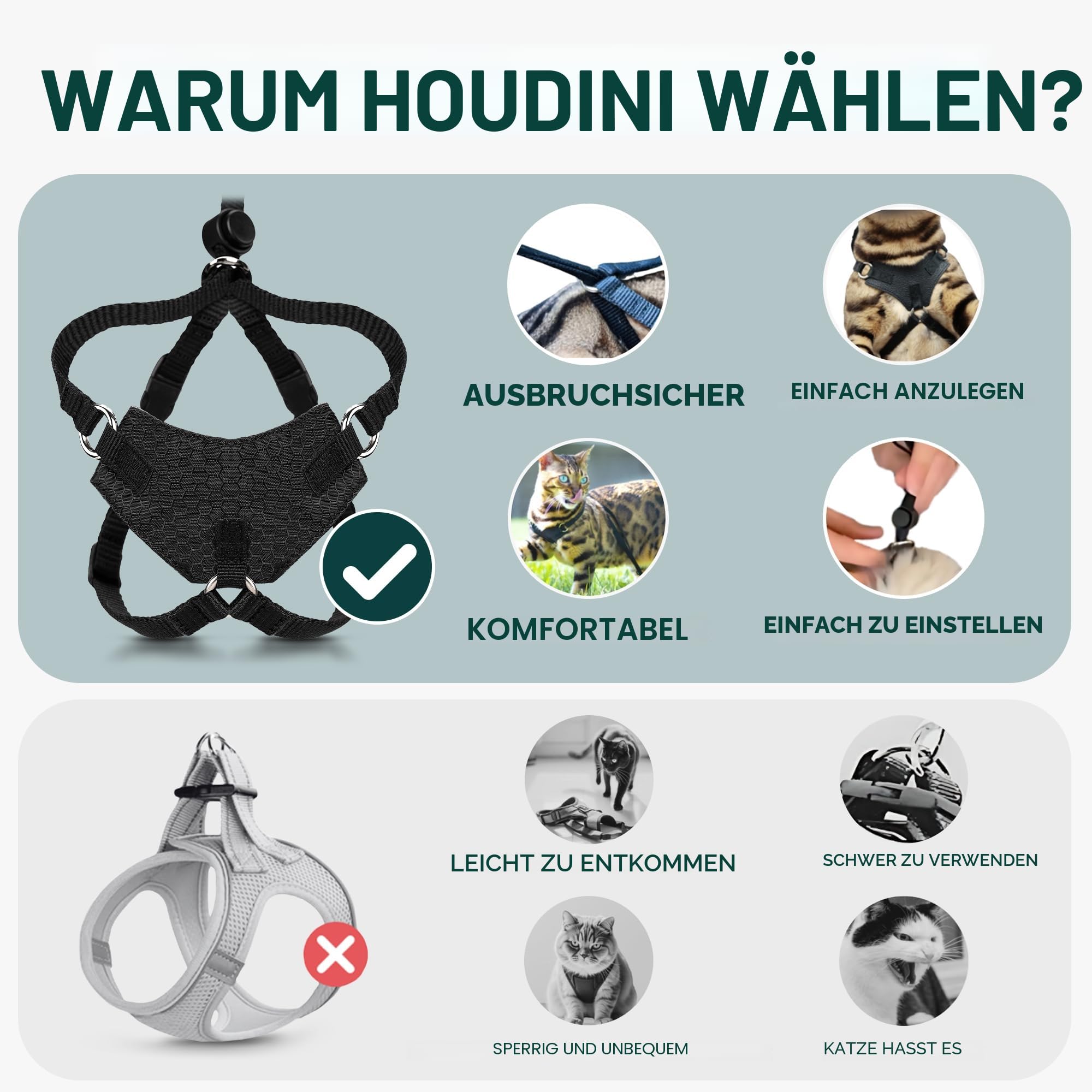 Houdini™ Ausbruchsicheres Katzengeschirr und Leine, Set von OutdoorBengal for Walking Cats (M)