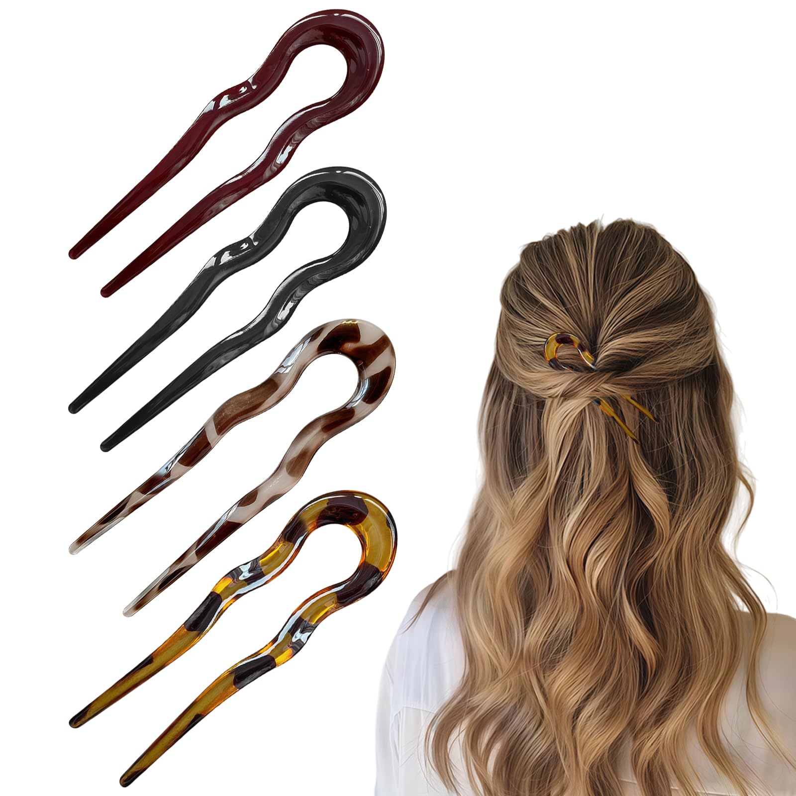 Aucuu Haarklammer, 4 Stück Französische Haarnadeln, U-förmige Haarnadeln, French Hair Pin für Alle Haartypen, French Clip für Frauen Mädchen, Twist Hair Pin für Hochsteckfrisuren