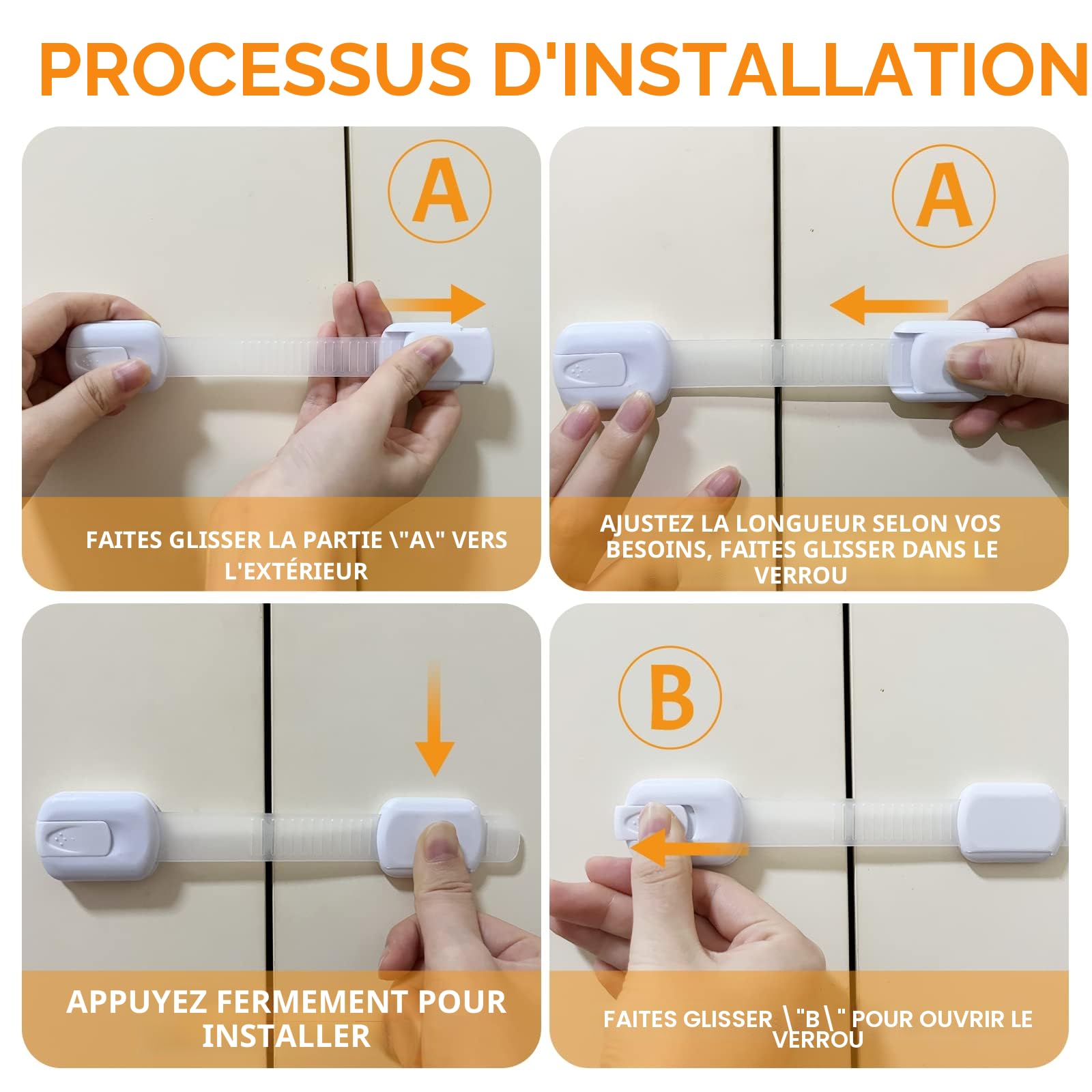 Fhlbestyu Lot de 10/8 Sécurité enfant pour armoire bébé - Sécurité enfant - Auto-adhésif pour serrure d'armoire sans perçage avec colle