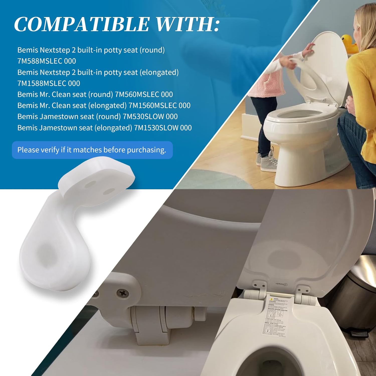 1Pc White Slow Close Hinge Bracket Compatible with Bemis Nextstep Toilet Seat, ONLY Fits for Right Slow Close Hinge Post