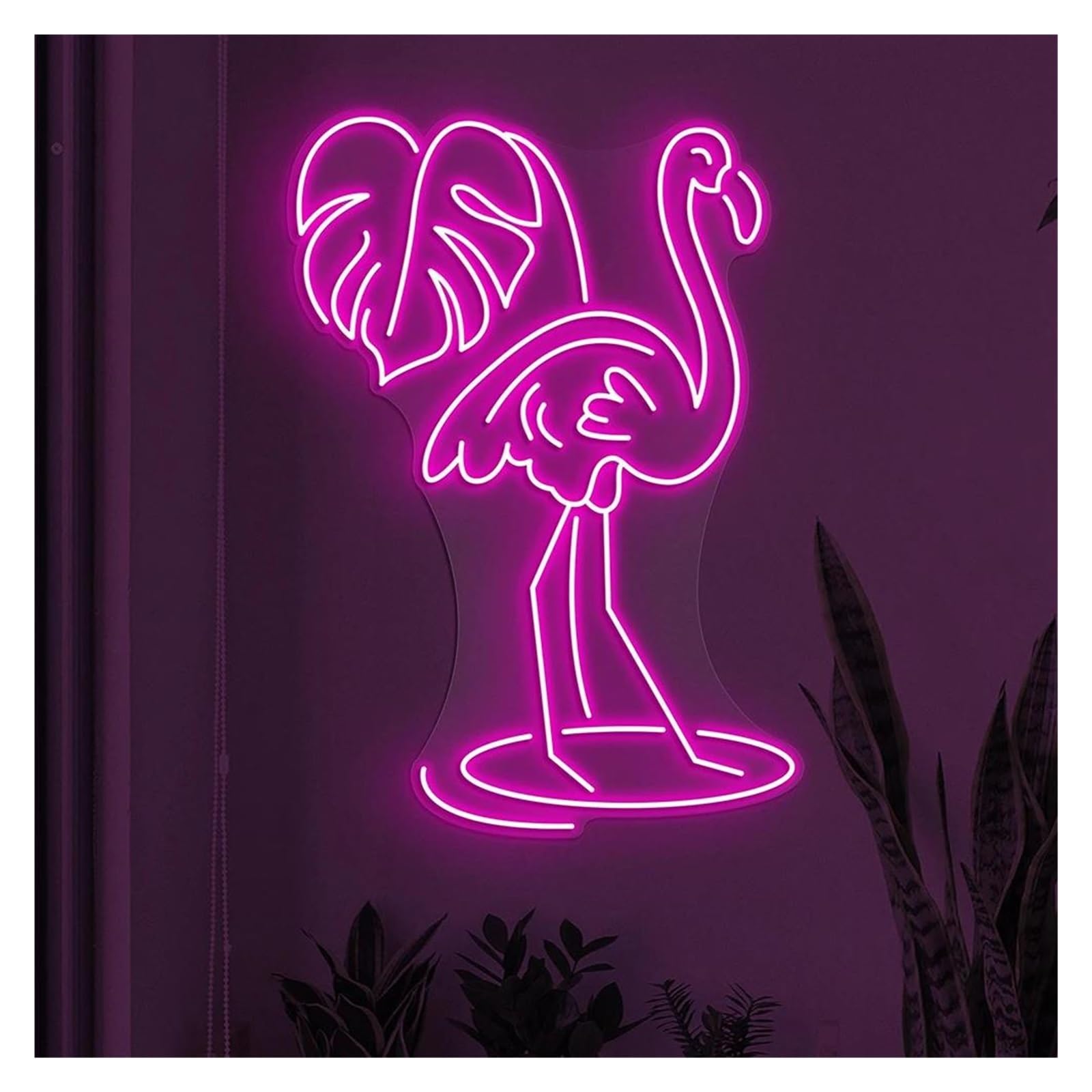 Shouxi E Sign Lamp Flamingo With Leaf Neon Sign Birds Shop Wall Decor Beach Decoration(,55Cm)