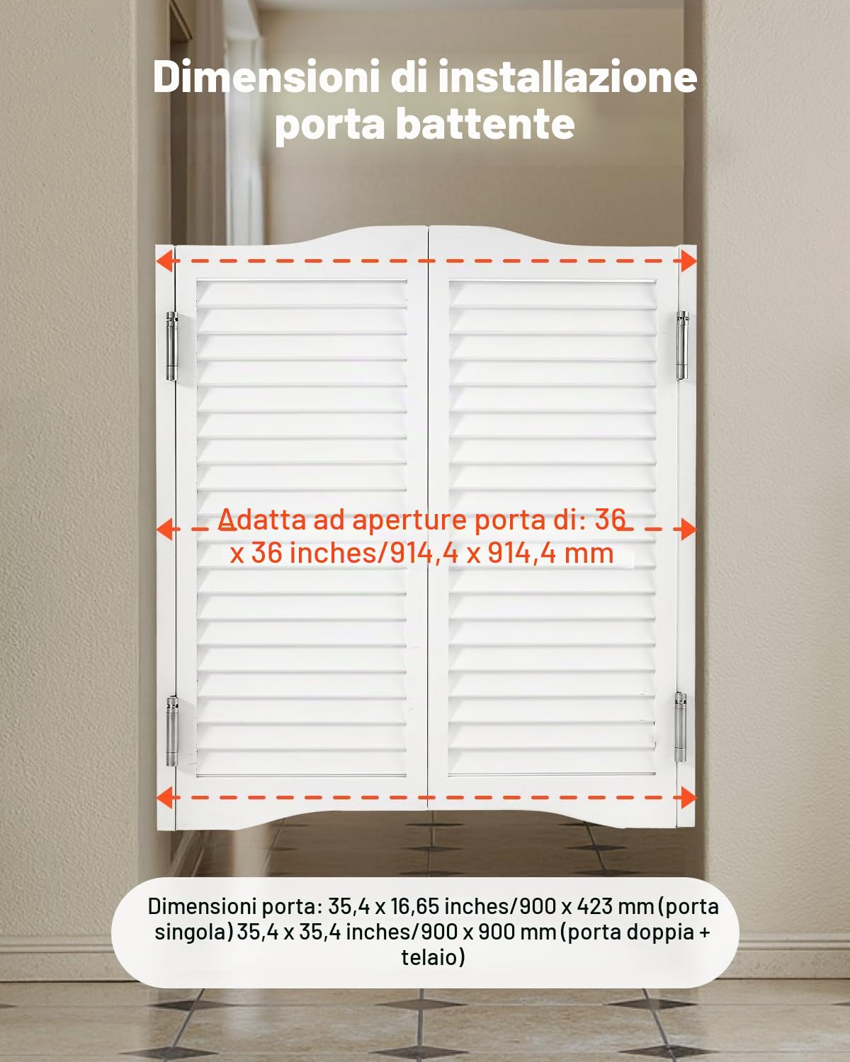 VEVOR Porte Oscillanti per Bar 900 x 900 mm Porte Interne per Saloni con Parte Superiore ad Arco, Doppia Azione in Legno di Pino, con Cerniere e Ferramenta, per Corridoio Cucina Bar Ingresso, Bianco