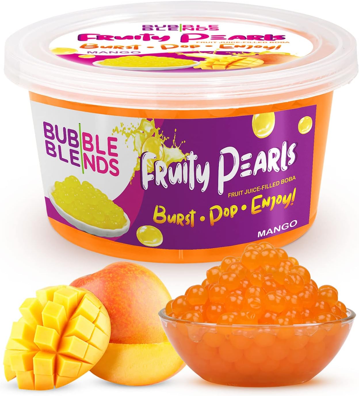 Bubble Blends Mango Popping Boba (1lb / 16oz) Popping Pearls Non