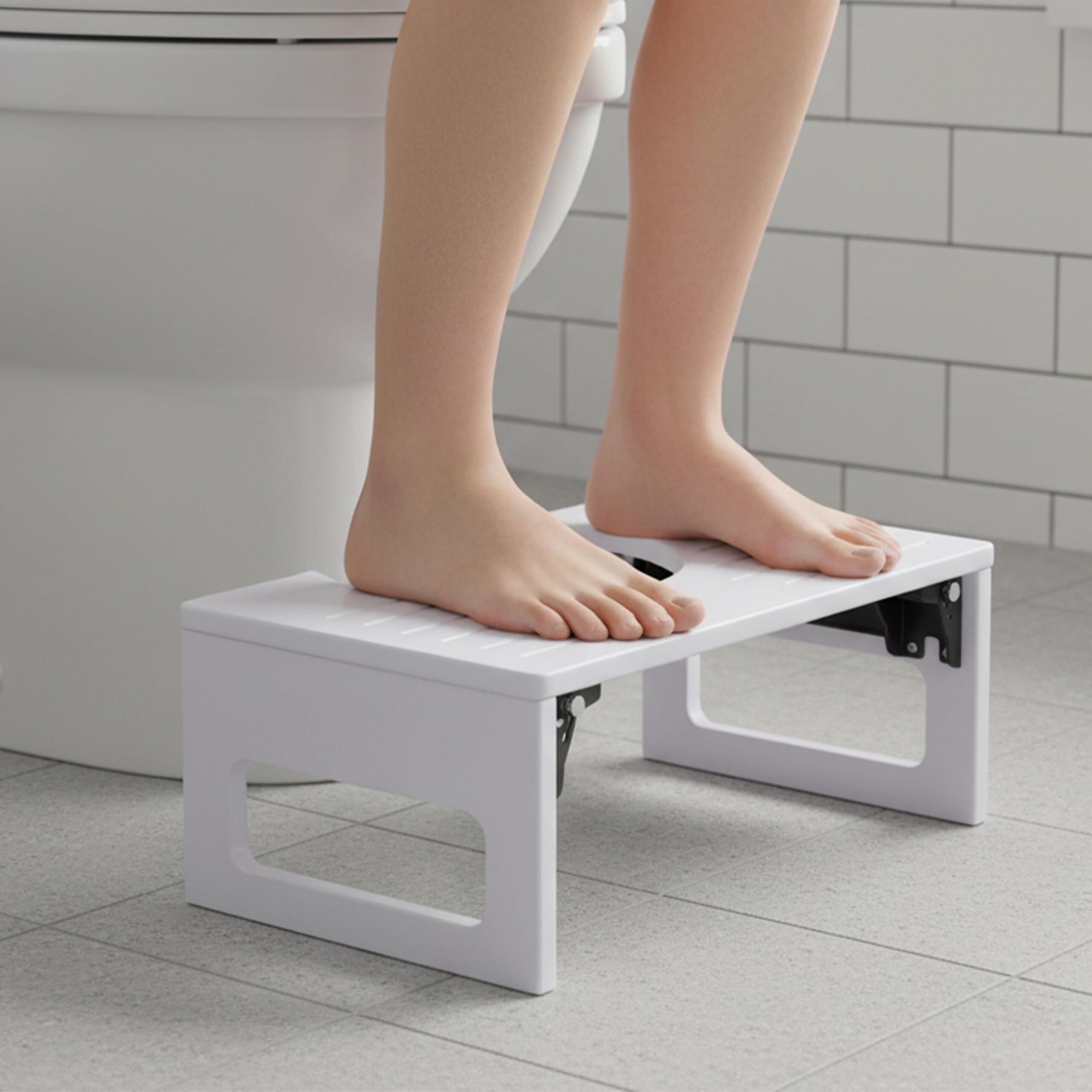 Relaxdays Taburete Inodoro Plegable para Adultos de bambú, Antideslizante, 18×43×27,5 cm, Blanco