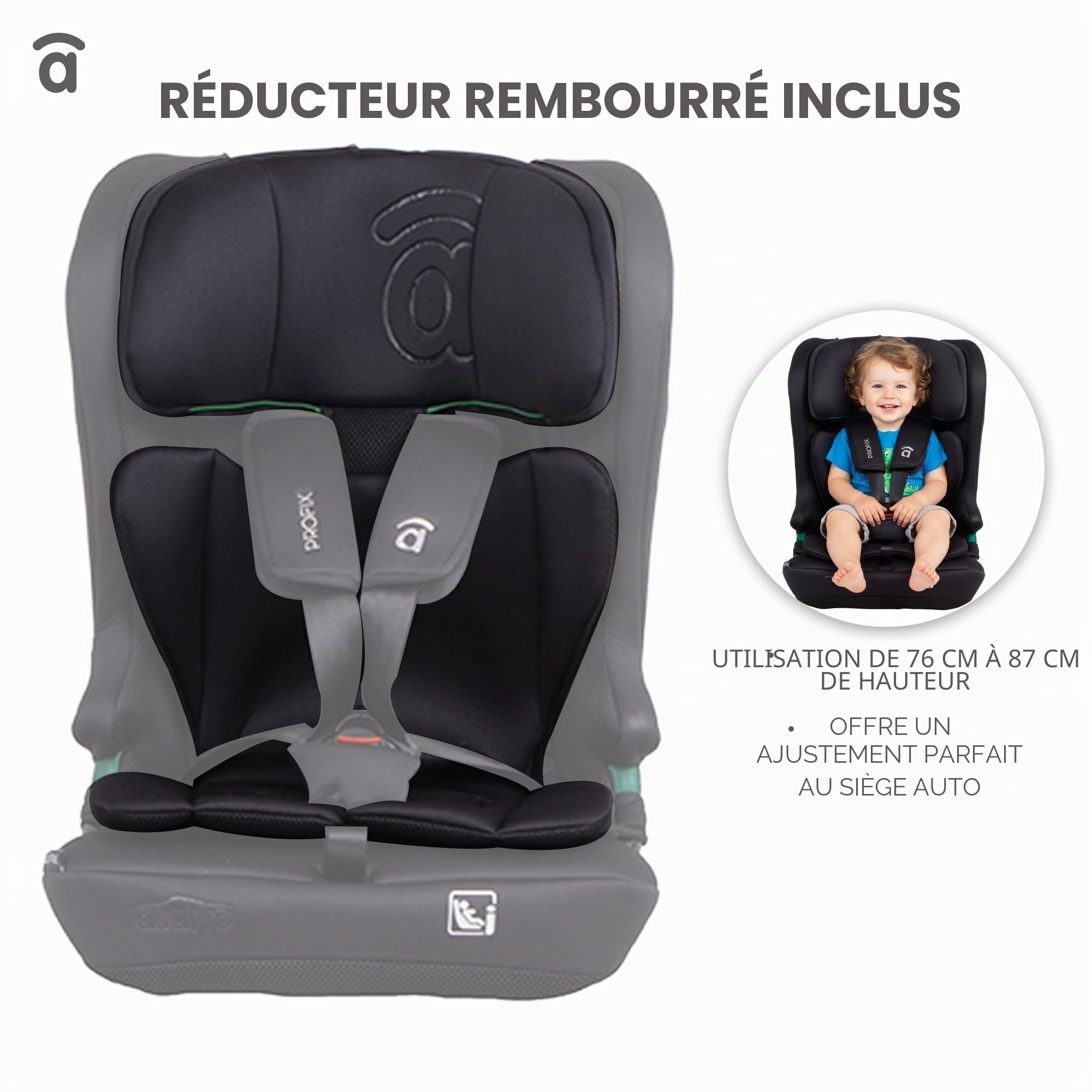 Asalvo PROFIX Siège auto I-Size, installation Isofix et Top Tether, siège auto bébé, appuie-tête réglable, pliable, protection contre les chocs latéraux, 76 à 150 cm, gris