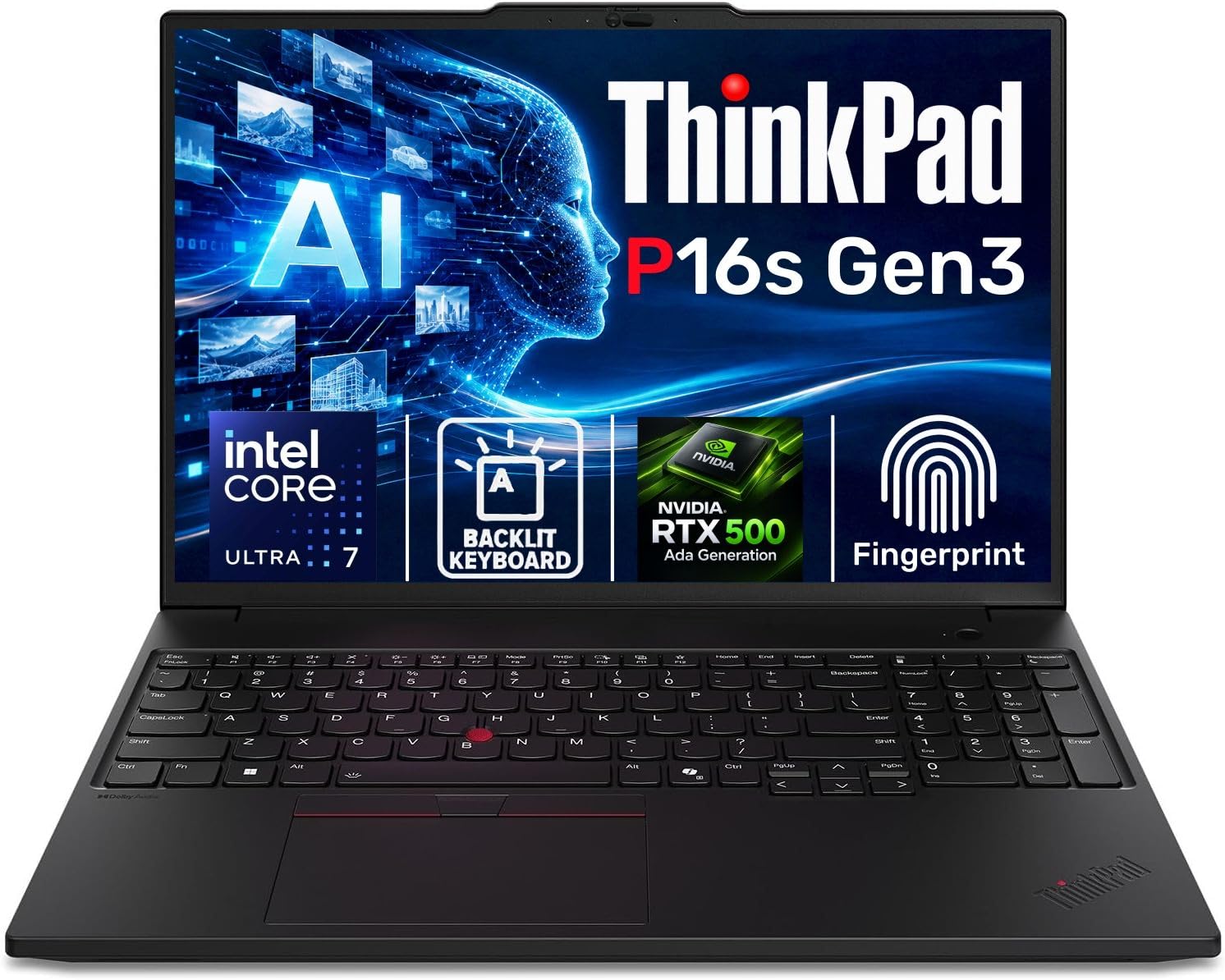 Lenovo ThinkPad P16s Gen 3 AI PC Laptop, Intel Ultra 7 155H(16-Core,22-Thread), NVIDIA RTX 500 Ada, 16" WUXGA Touchscreen, 16GB RAM, 512GB SSD, Fingerprint, Win 11 Pro, Backlit KB, Mobile Workstation