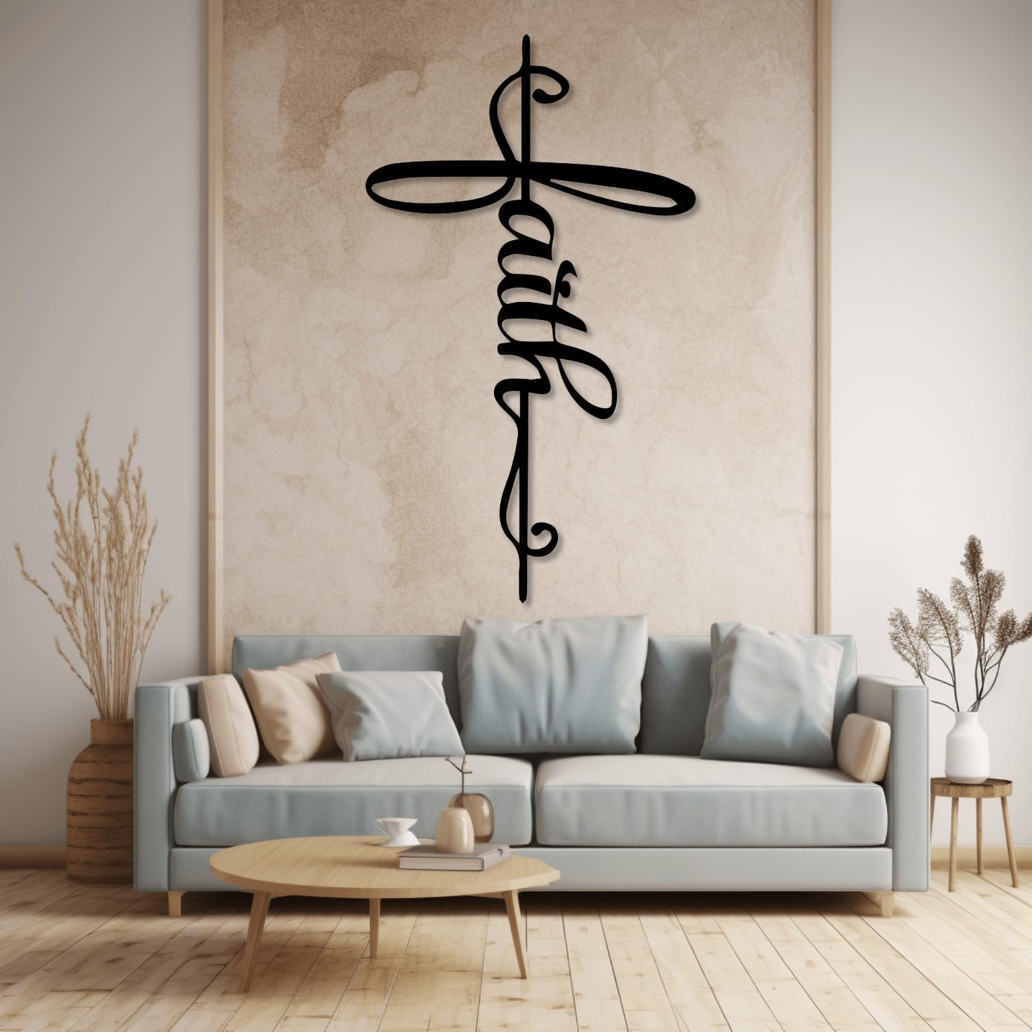 Décoration murale en métal croix moderne noire 60x90cm