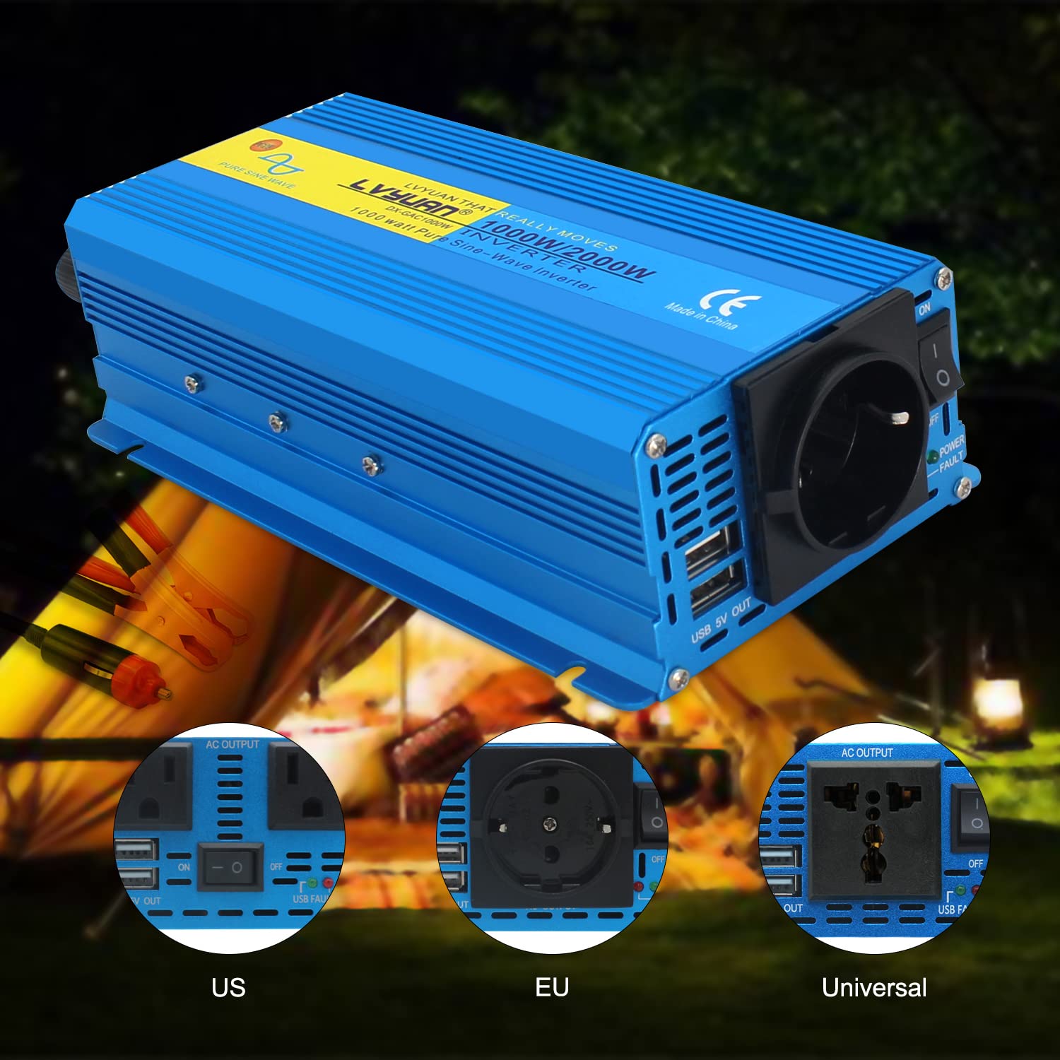 Inversor Inversor de Onda sinusoidal Pura 2000W, CC 12V/24V a CA 220V 230V, convertidor Transferencia Voltaje, Adaptador Carga, Accesorios for automóviles(24V 50Hz)